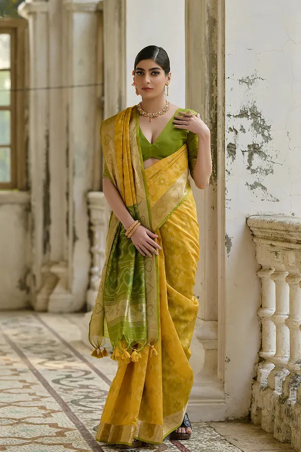 Buy MySilkLove Macaroni Yellow Woven Raw Silk Saree Online