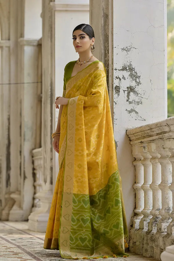 Buy MySilkLove Macaroni Yellow Woven Raw Silk Saree Online