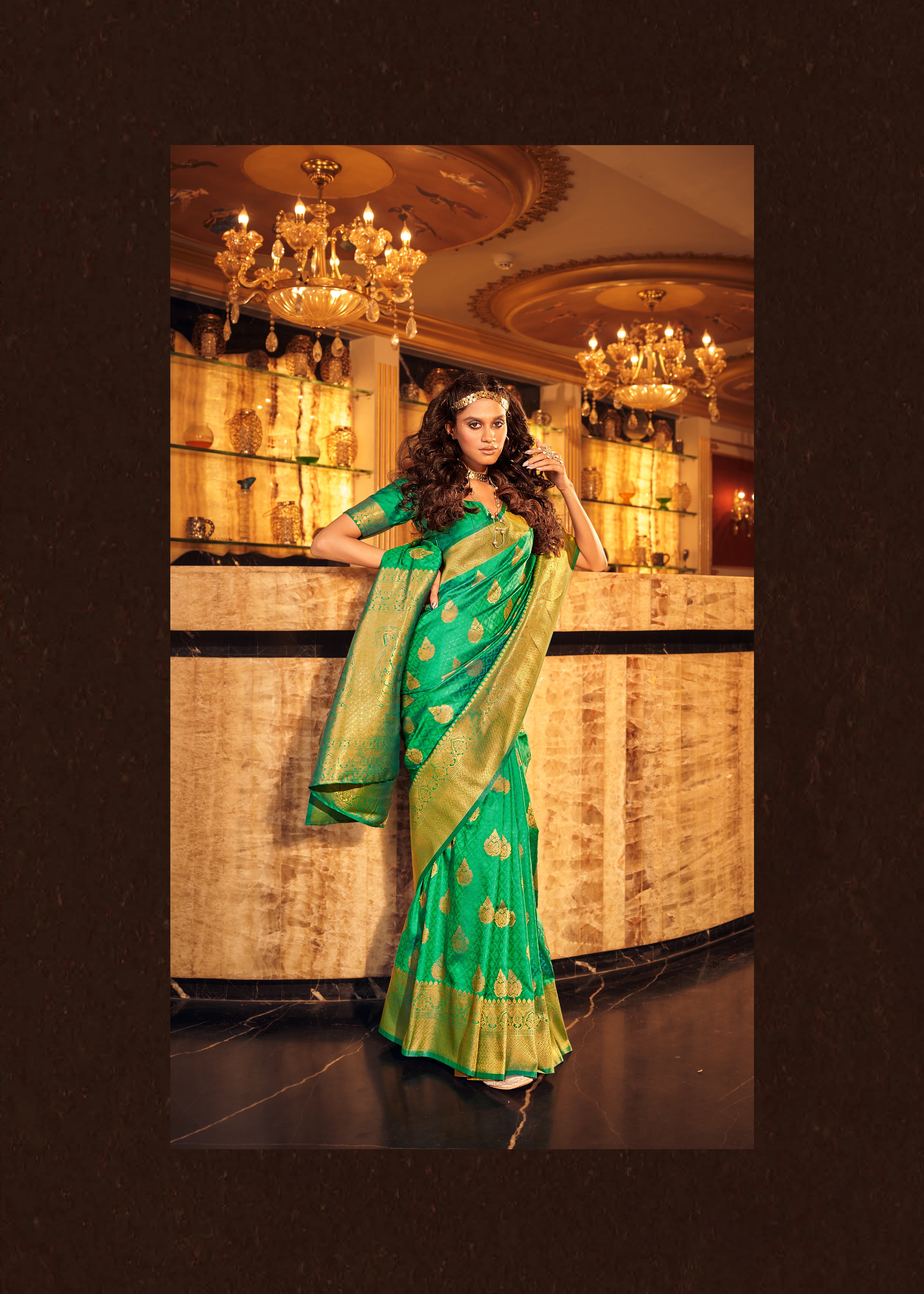 Buy MySilkLove Fern Green Woven Handloom Banarasi Silk Saree Online