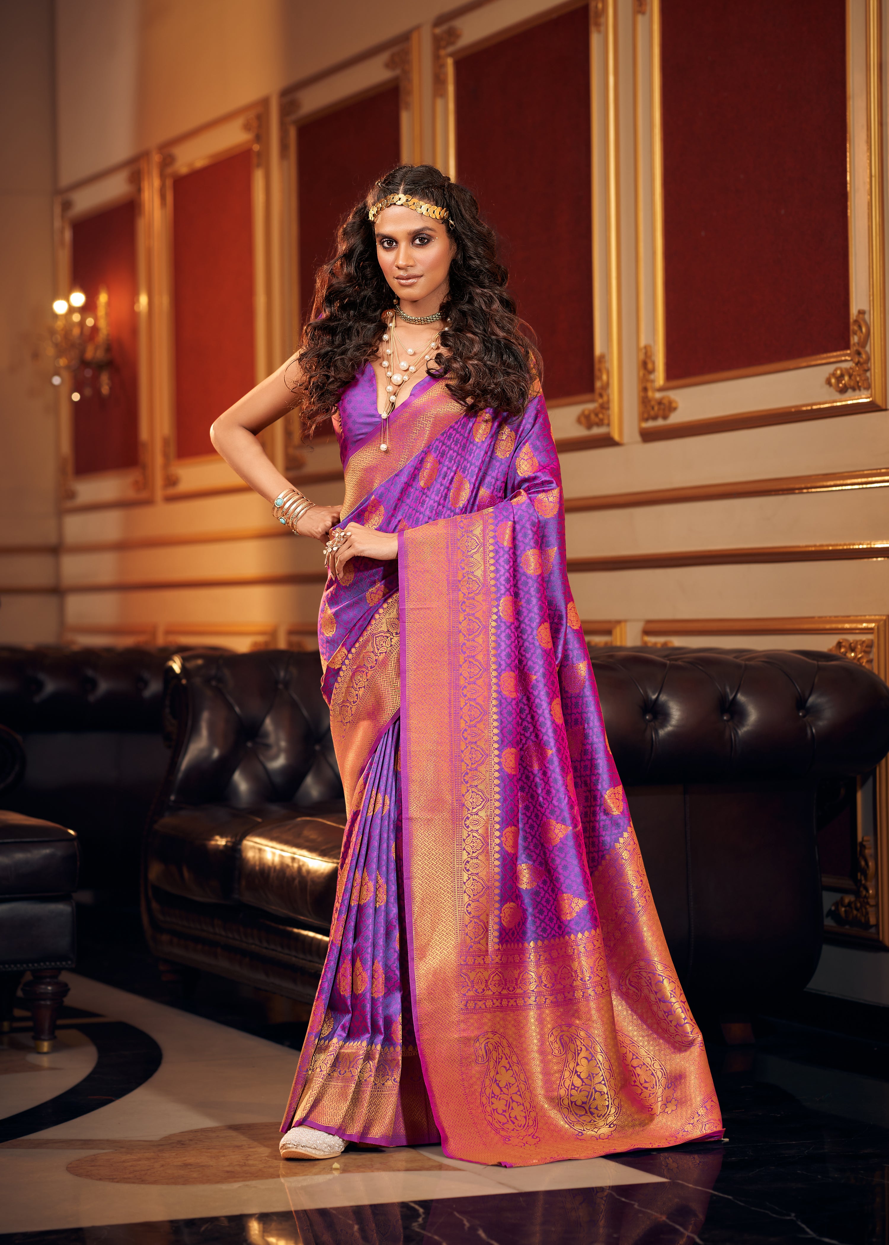 Buy MySilkLove Vivid Violet Woven Handloom Banarasi Silk Saree Online