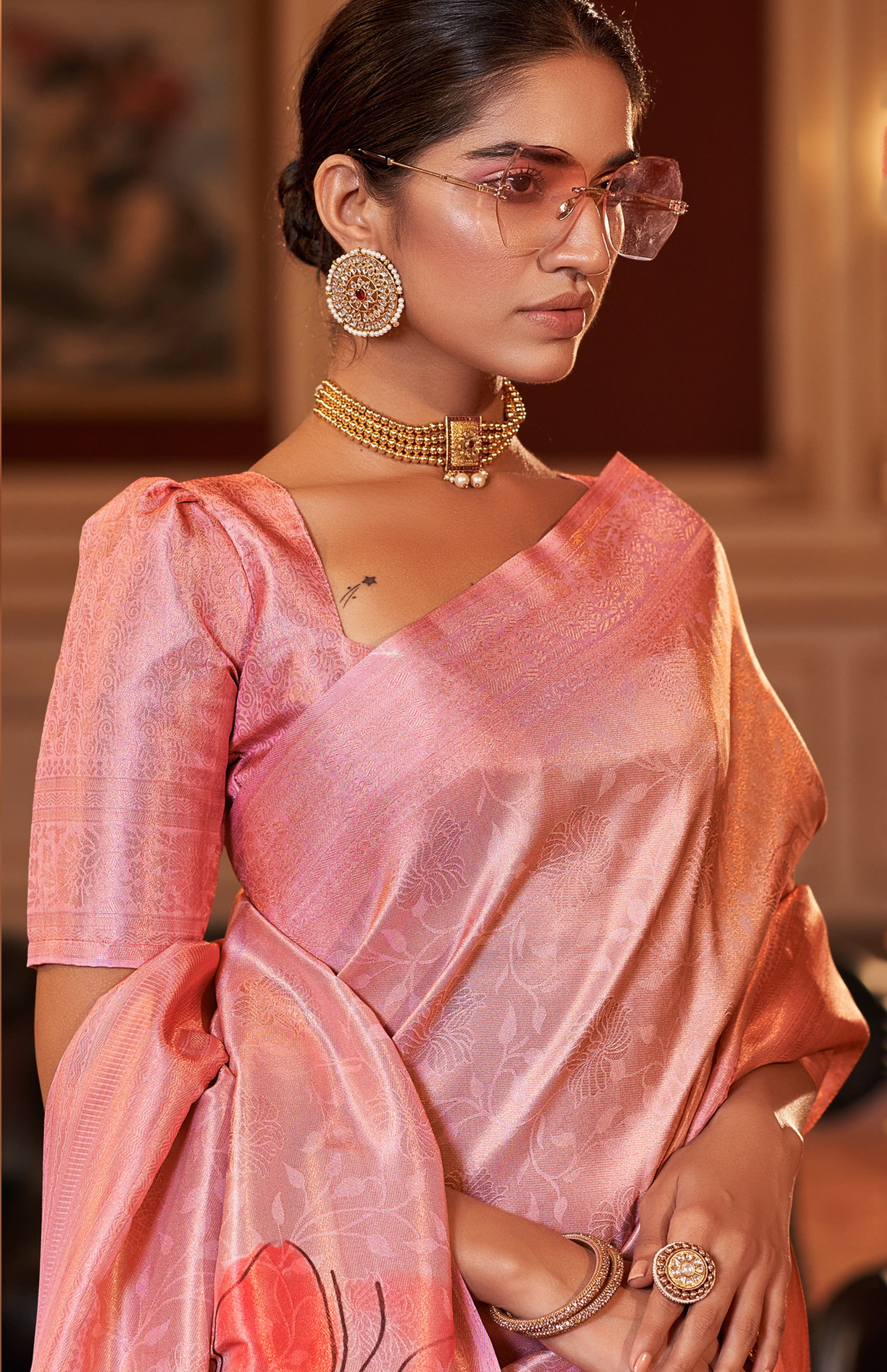 Buy MySilkLove Charm Pink Woven Banarasi Silk Saree Online