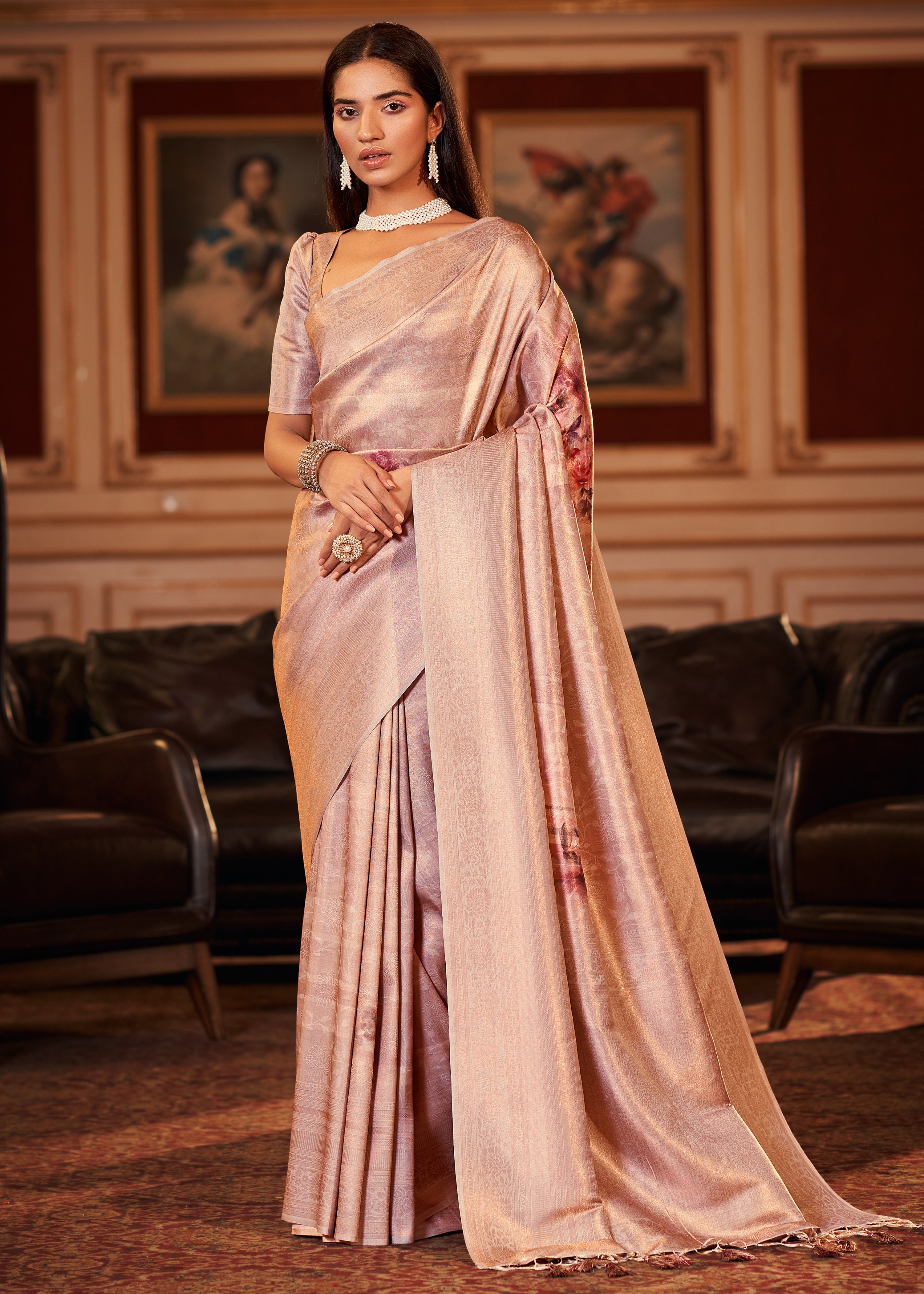 Buy MySilkLove Light Peach Woven Banarasi Silk Saree Online