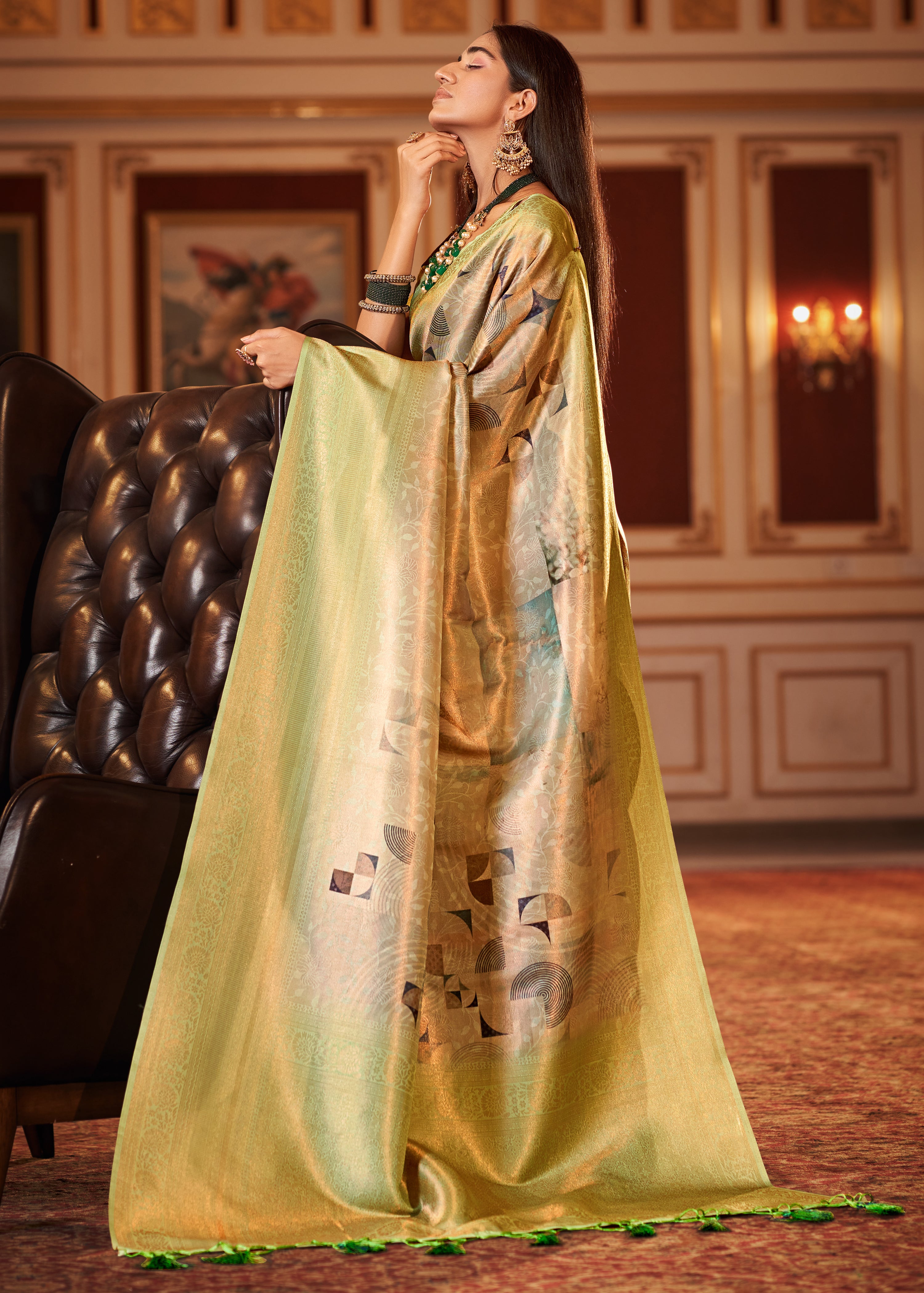 Buy MySilkLove Light Green and Grey Woven Banarasi Silk Saree Online