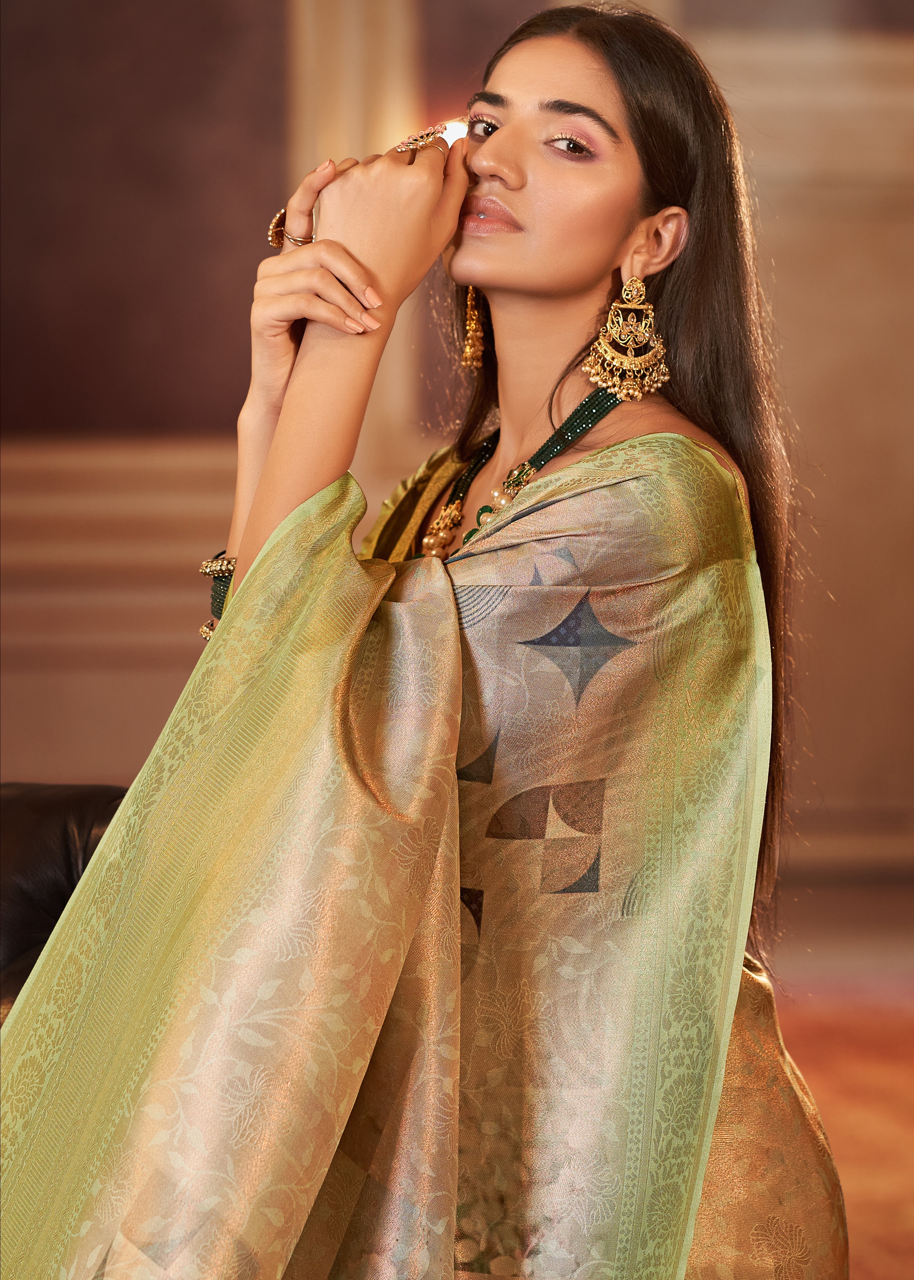 Buy MySilkLove Light Green and Grey Woven Banarasi Silk Saree Online