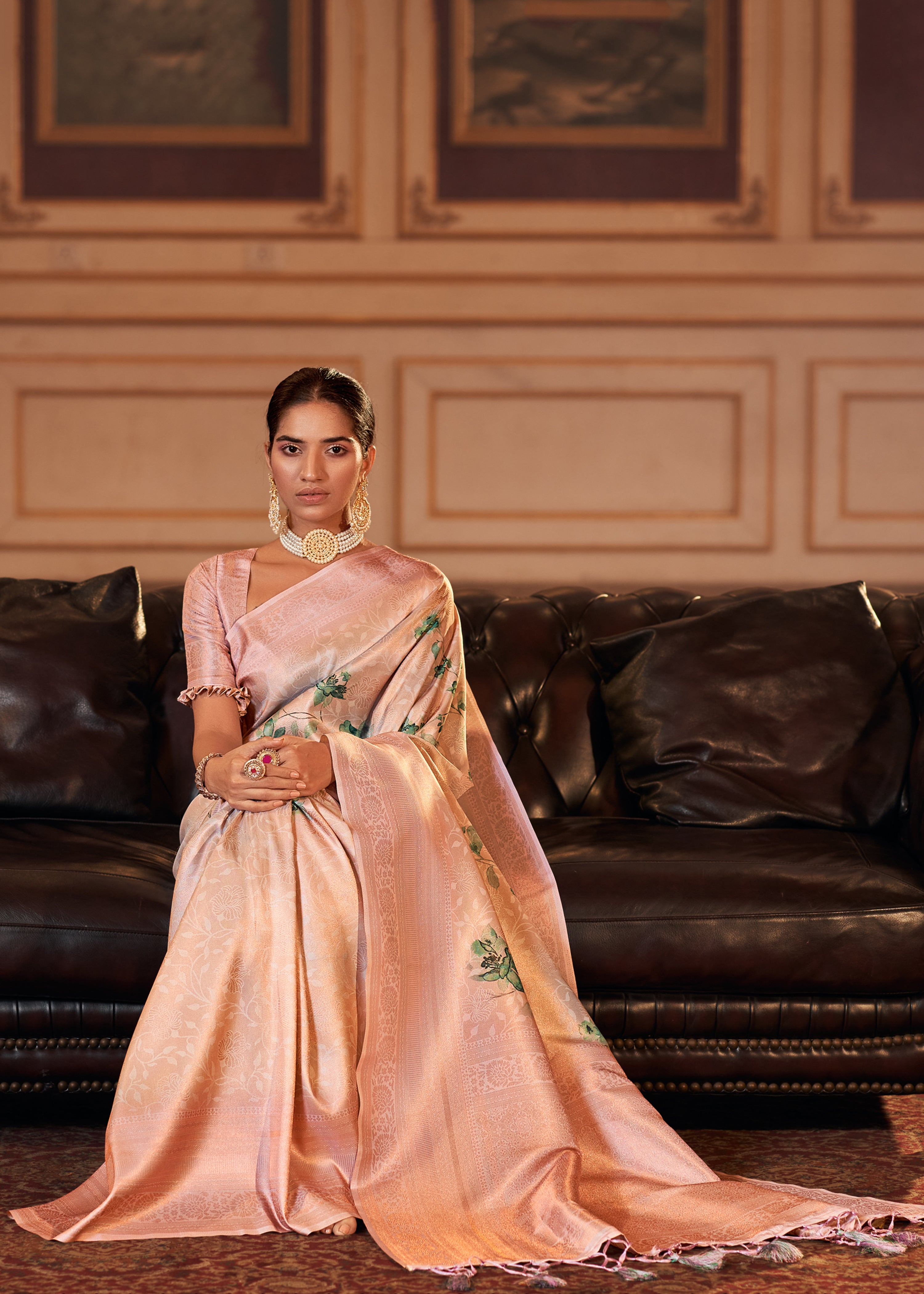 Buy MySilkLove Cameo Peach Woven Banarasi Silk Saree Online