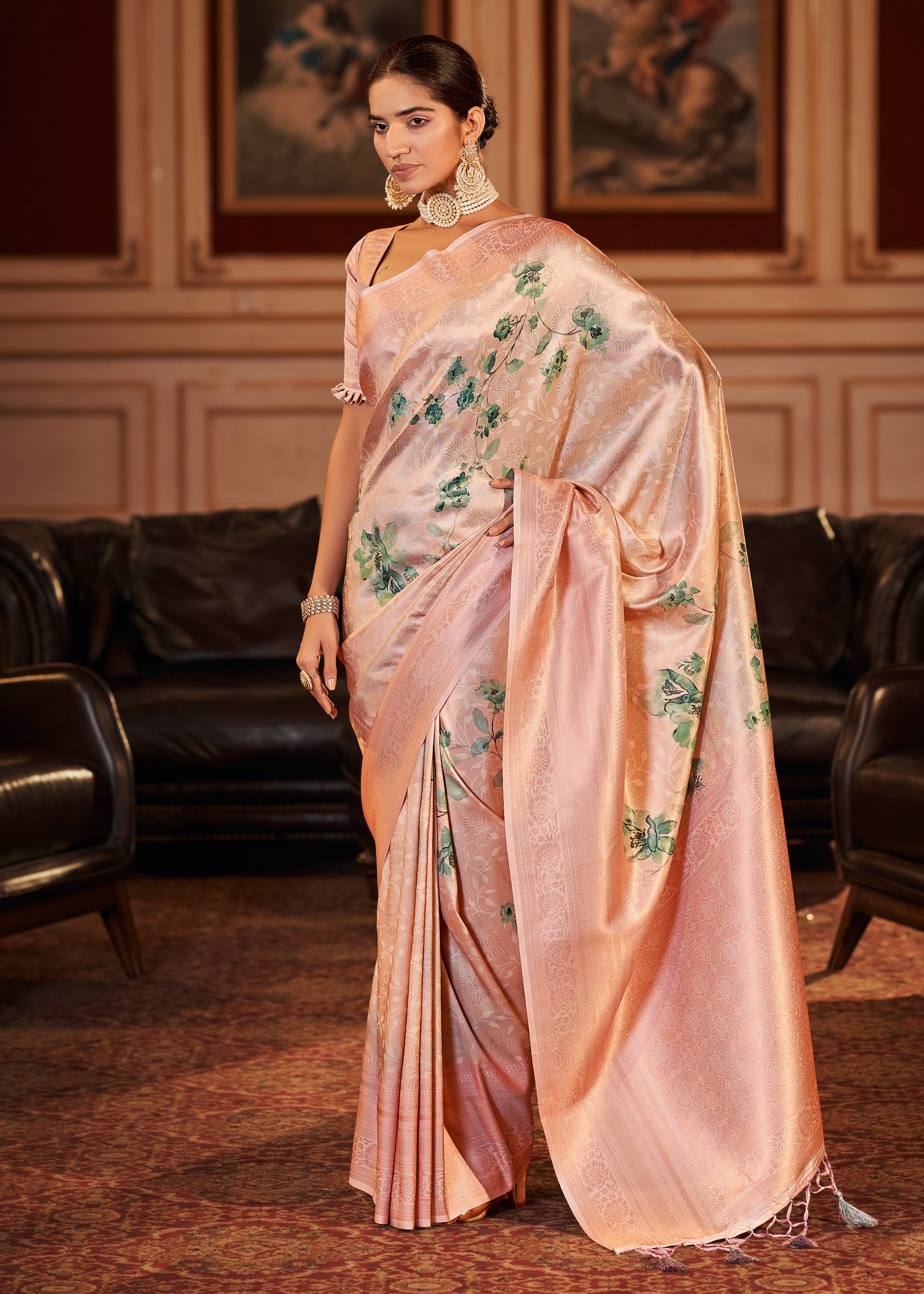 Buy MySilkLove Cameo Peach Woven Banarasi Silk Saree Online