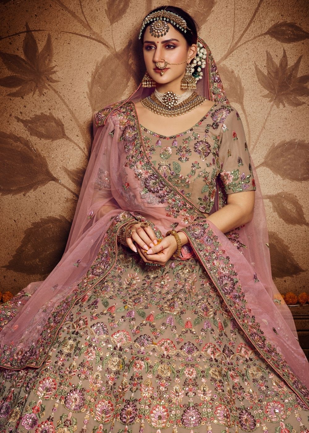 Buy MySilkLove Oriental Pink Georgette Bridal Lehenga Choli Online