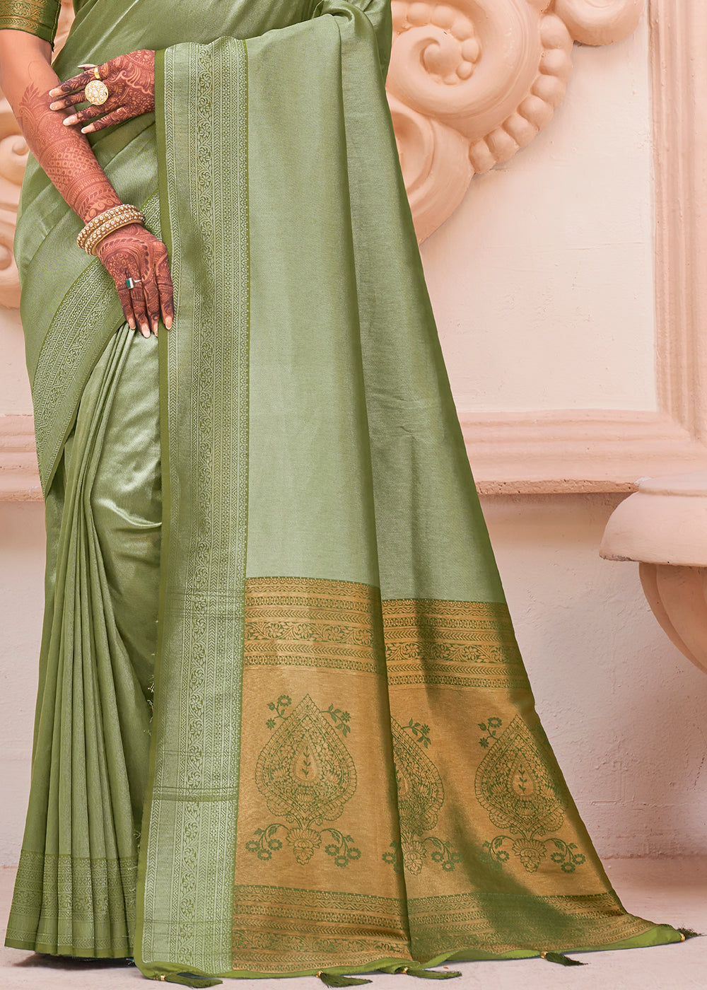 Buy MySilkLove Locust Green Zari Woven Designer Saree Online