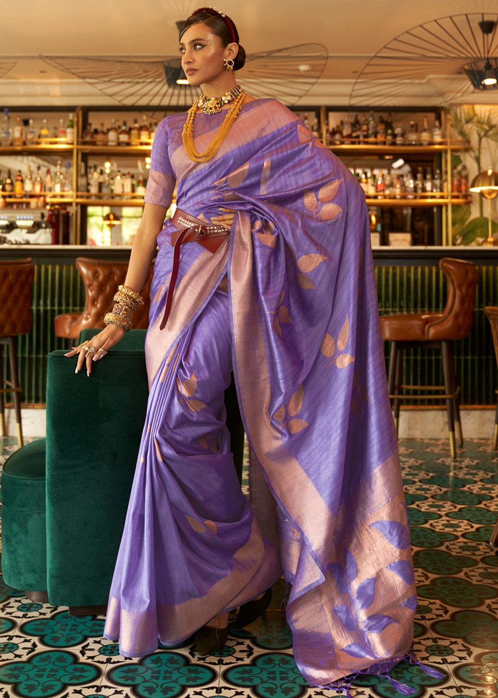Buy MySilkLove Trendy Purple Zari Woven Banarasi Tussar Silk Saree Online