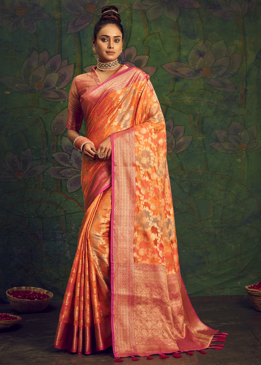 Buy MySilkLove Texas Rose Orange Woven Banarasi Rangkath Silk Saree Online