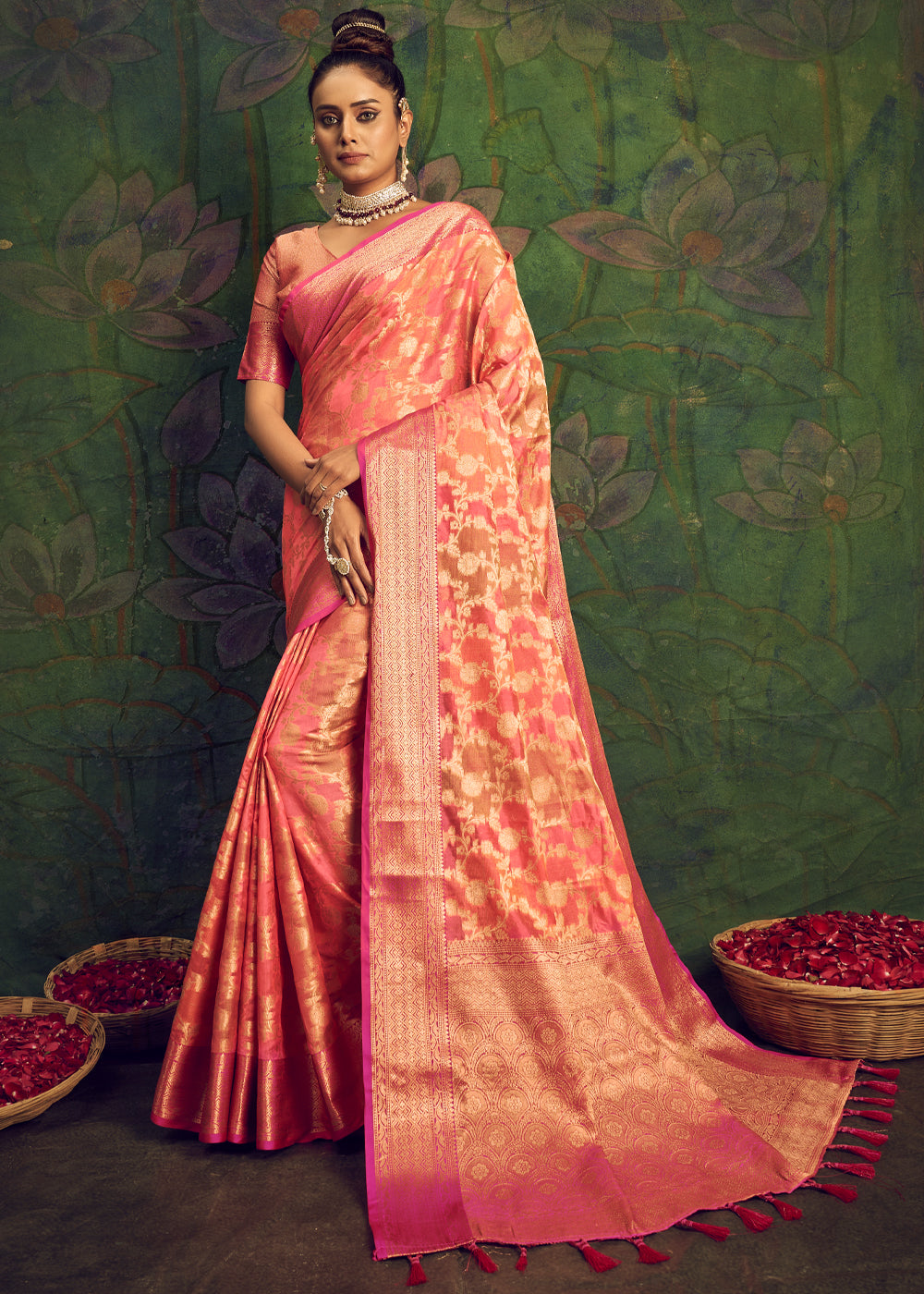 Buy MySilkLove Salmon Peach Woven Banarasi Rangkath Silk Saree Online