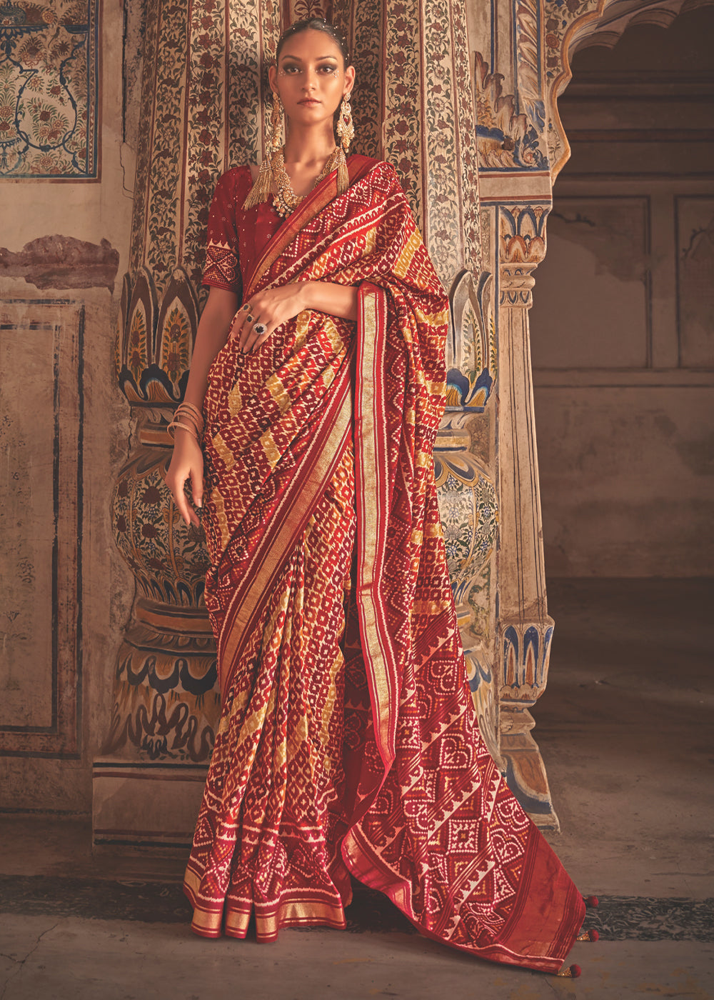 Buy MySilkLove Giants Club Red and Yellow Patola Silk Saree Online