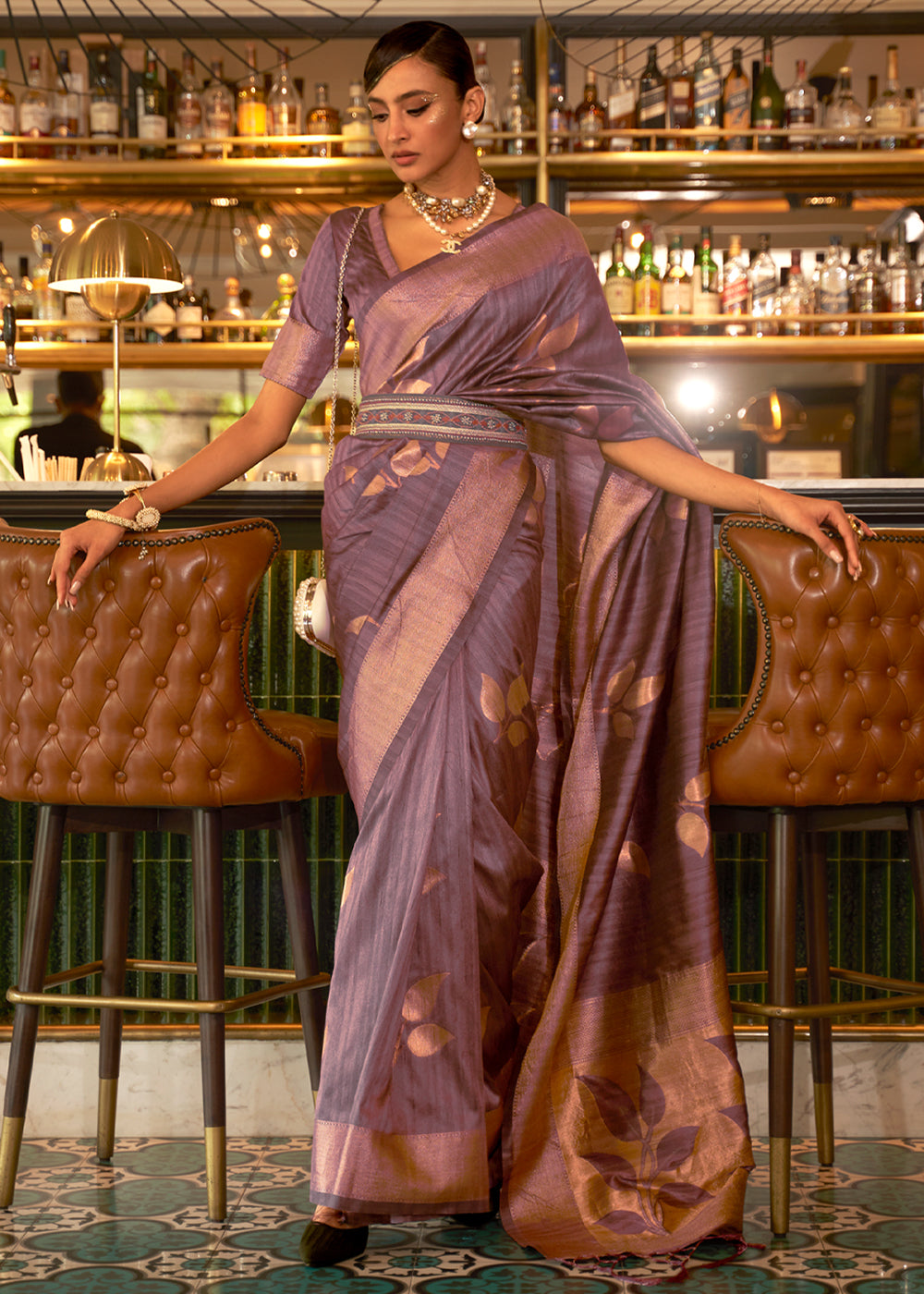Buy MySilkLove Pharlap Purple Zari Woven Banarasi Tussar Silk Saree Online