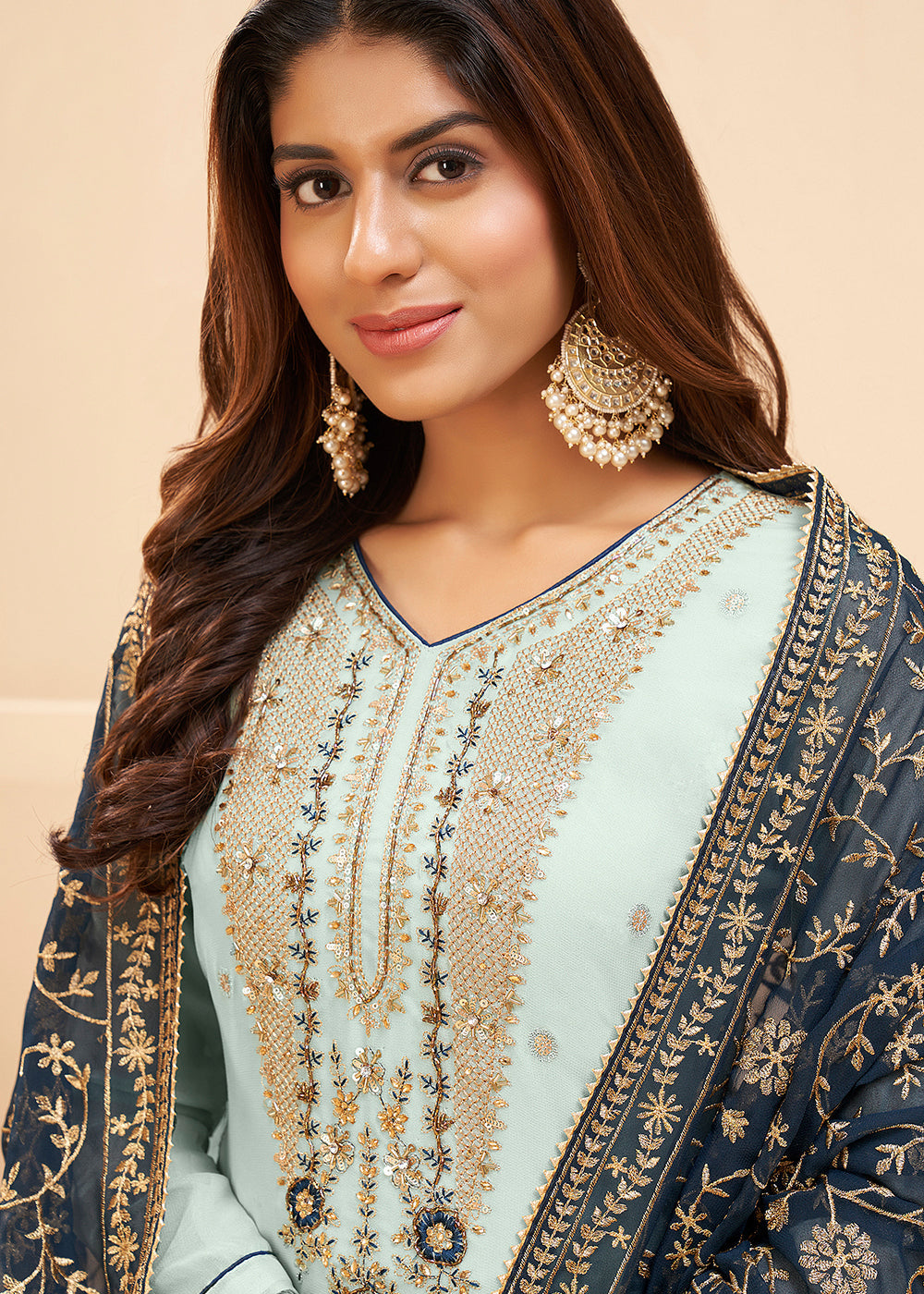 MySilkLove Tranquil Blue Georgette Unstitched Plazzo Suit
