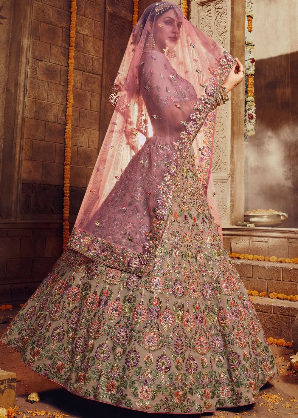 MySilkLove Oriental Pink Georgette Bridal Lehenga Choli