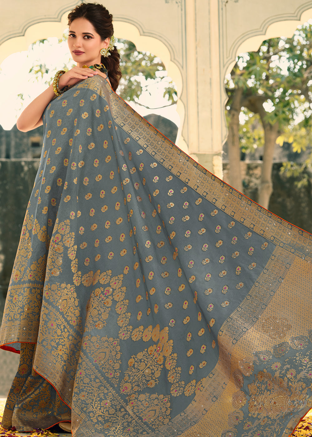 Buy MySilkLove Sirocco Grey Woven Banarasi Silk Saree Online