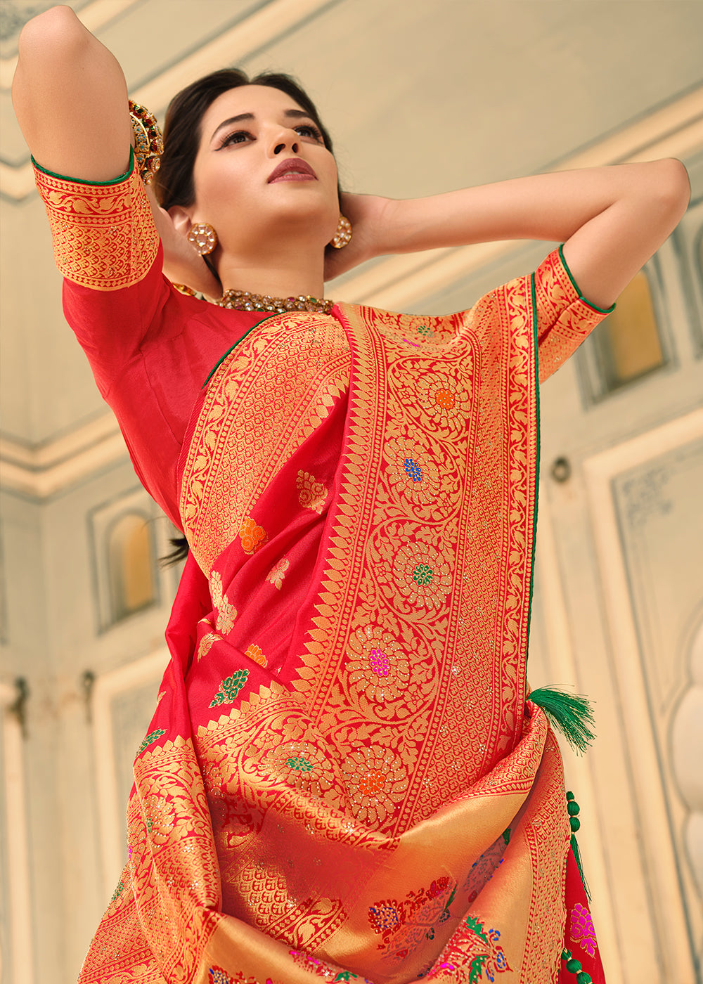 Buy MySilkLove Valencia Red Woven Banarasi Silk Saree Online