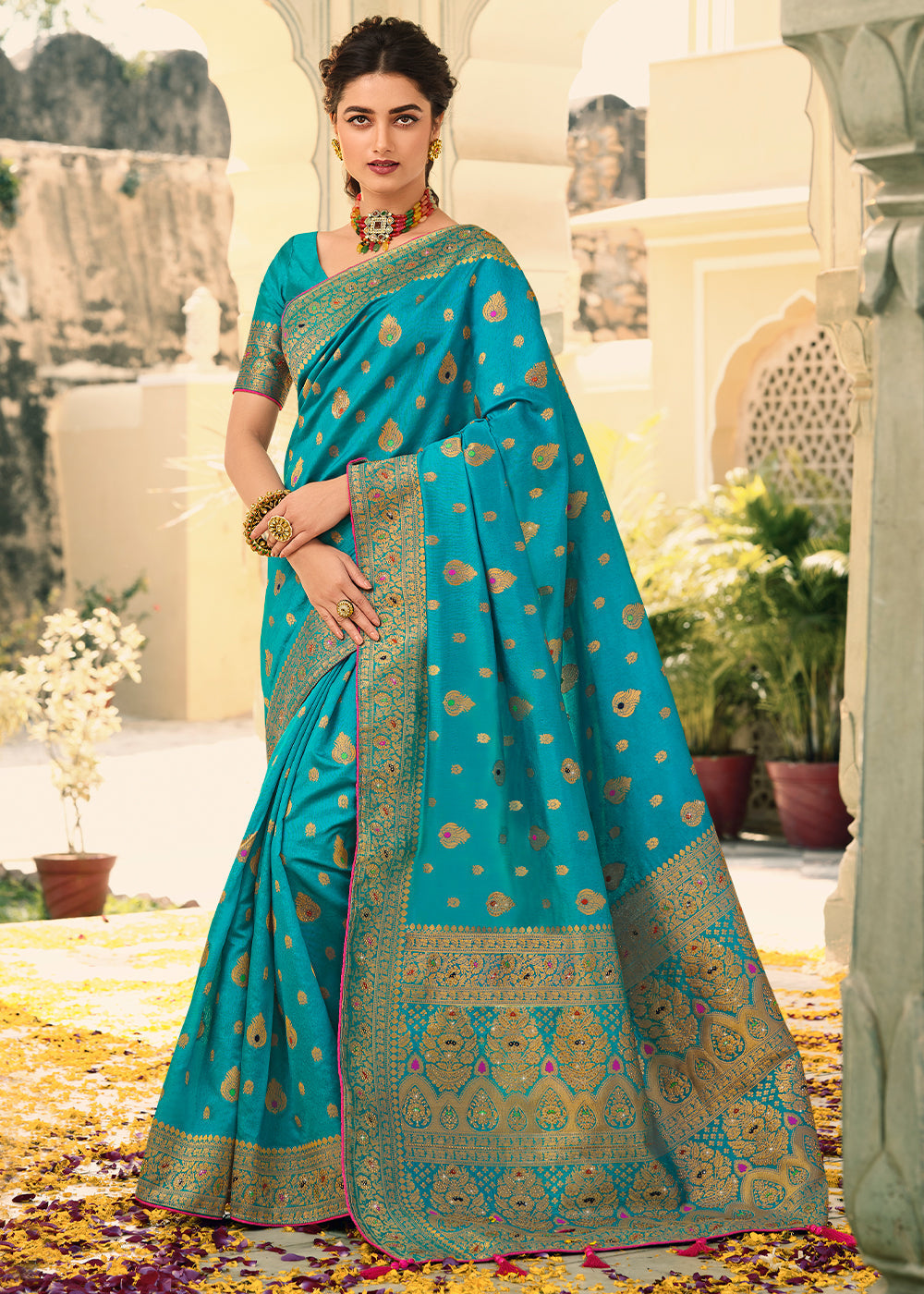 Buy MySilkLove Moonstone Blue Woven Banarasi Silk Saree Online