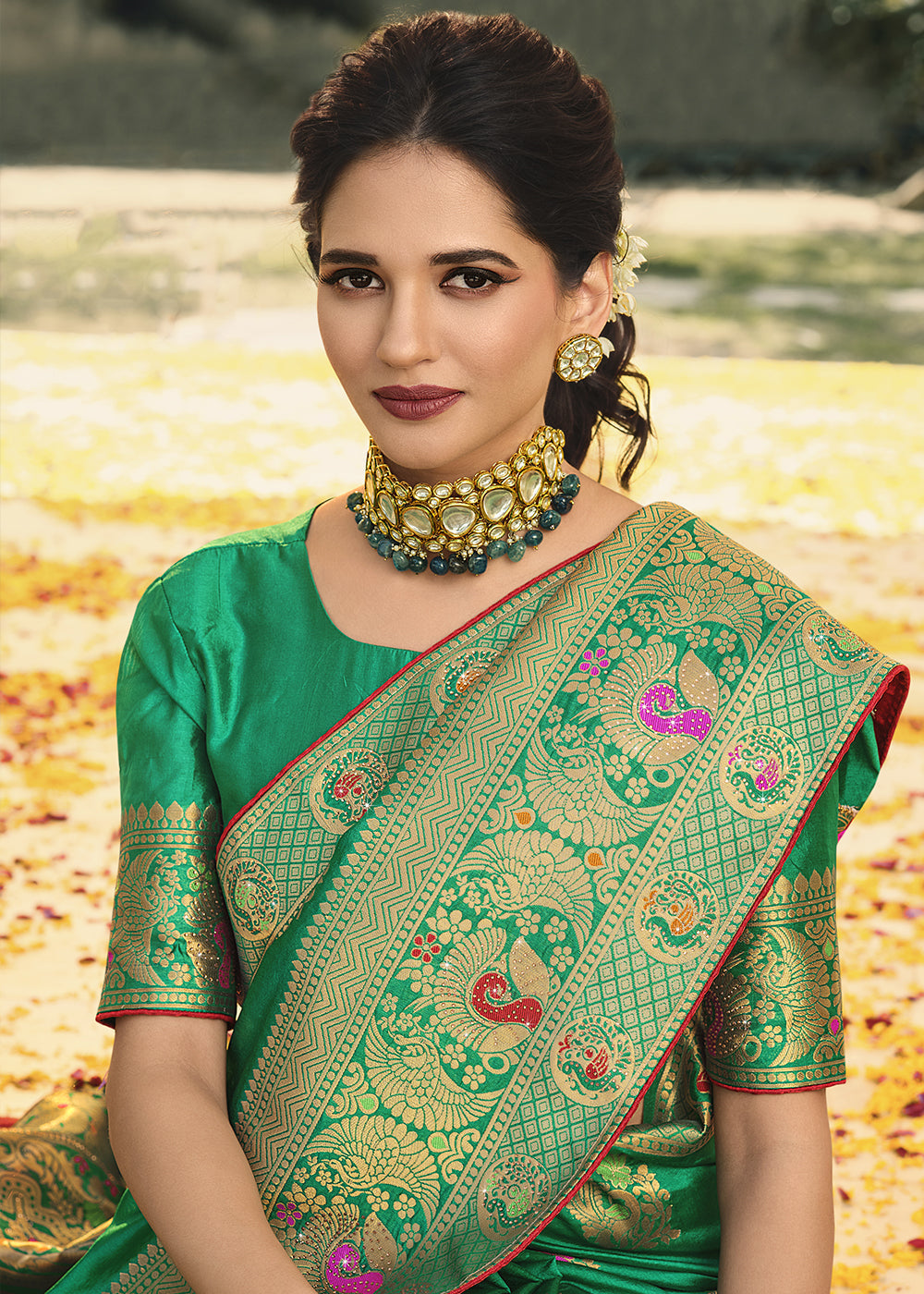 MySilkLove Mountain Meadow Green Woven Banarasi Silk Saree