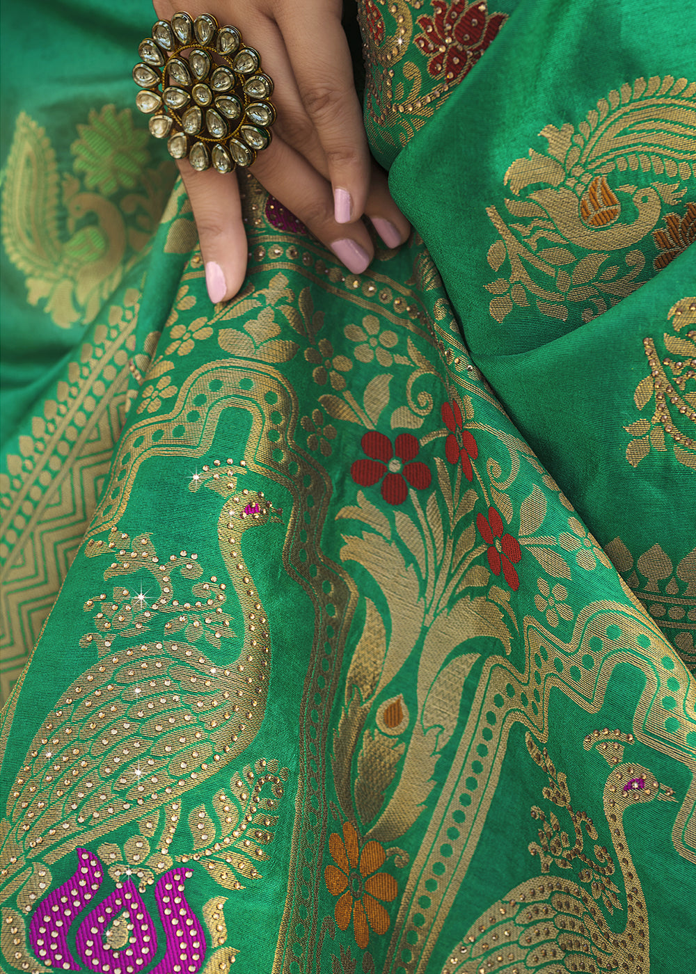 Buy MySilkLove Mountain Meadow Green Woven Banarasi Silk Saree Online