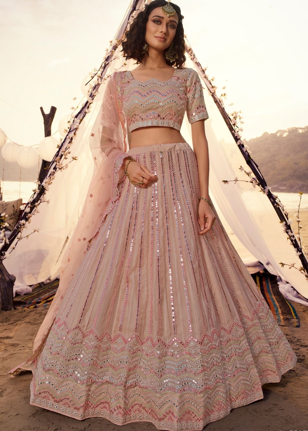 Buy MySilkLove Brandy Rose Pink Organza Lehenga Choli Online