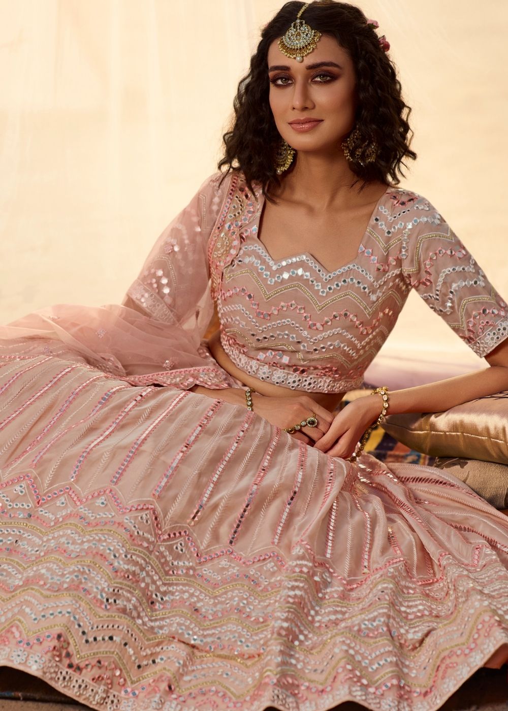 MySilkLove Brandy Rose Pink Organza Lehenga Choli