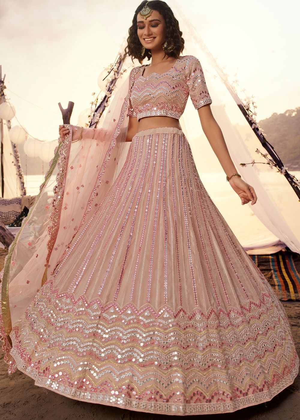 Buy MySilkLove Brandy Rose Pink Organza Lehenga Choli Online