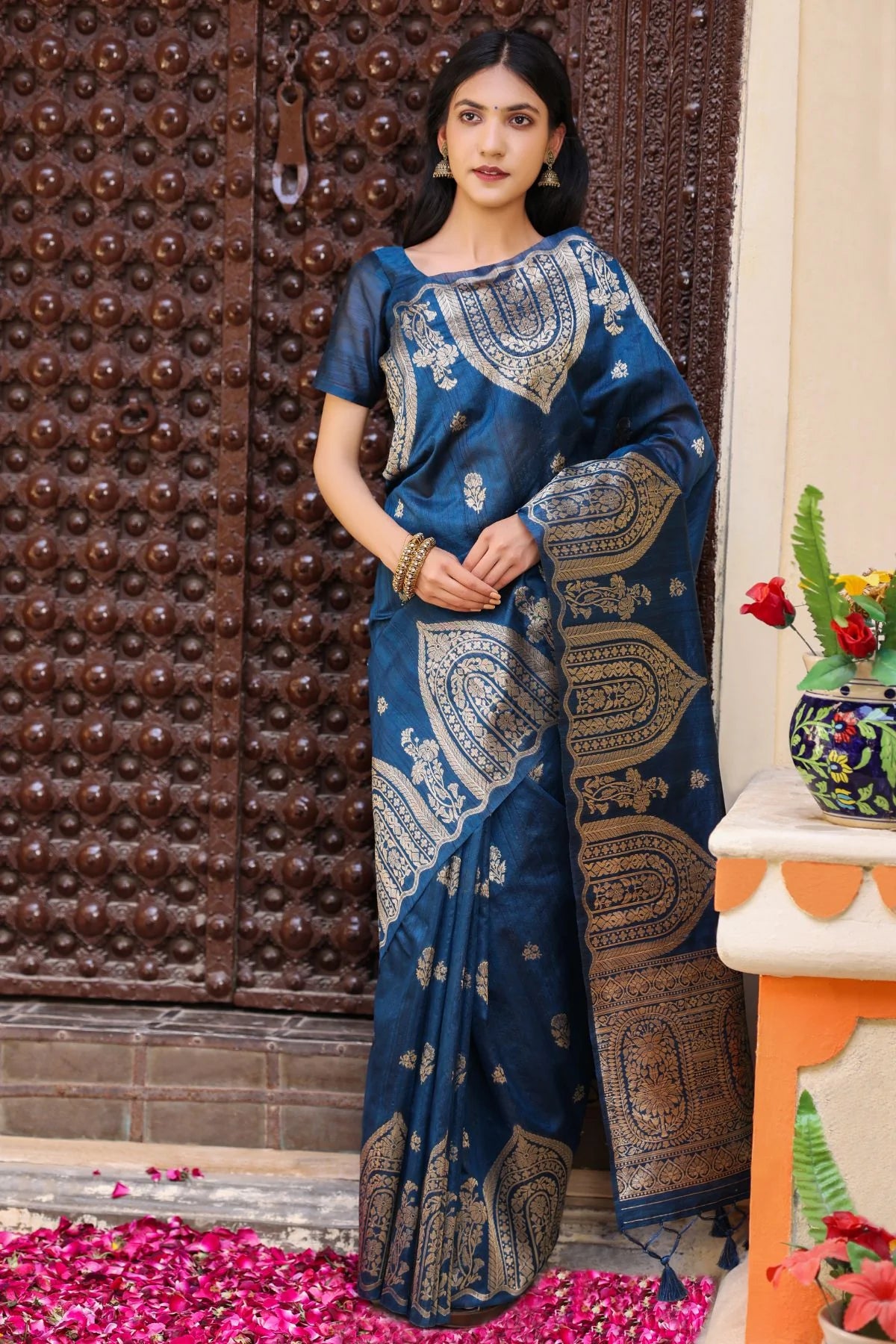 Buy MySilkLove Calypso Blue Tussar Woven Silk Saree Online