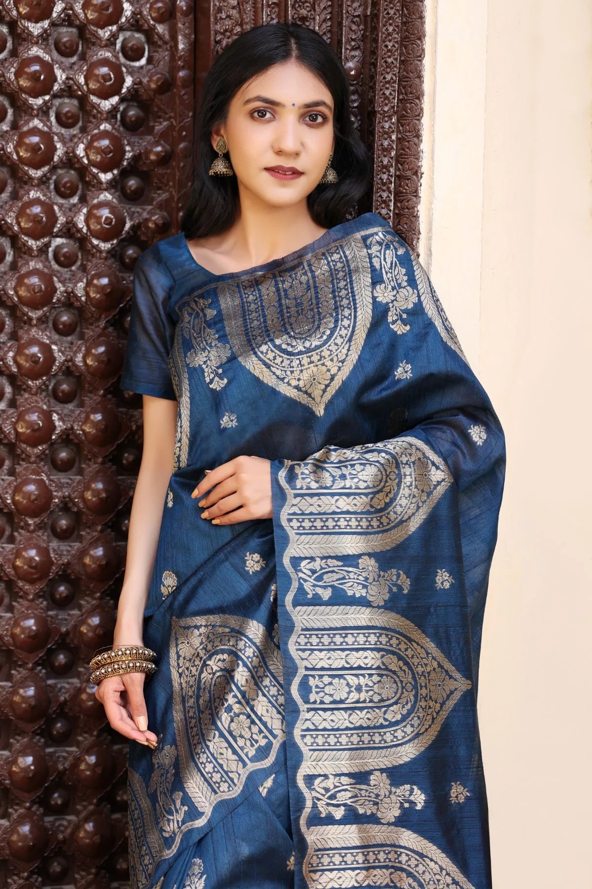 Buy MySilkLove Calypso Blue Tussar Woven Silk Saree Online