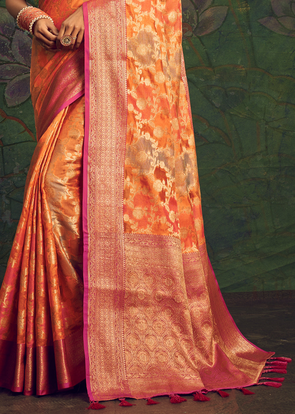 Buy MySilkLove Texas Rose Orange Woven Banarasi Rangkath Silk Saree Online