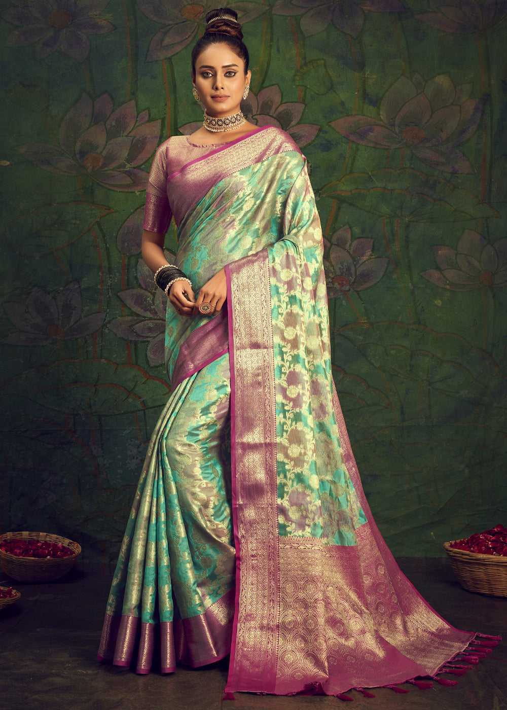 Buy MySilkLove Coriander Green Woven Banarasi Rangkath Silk Saree Online