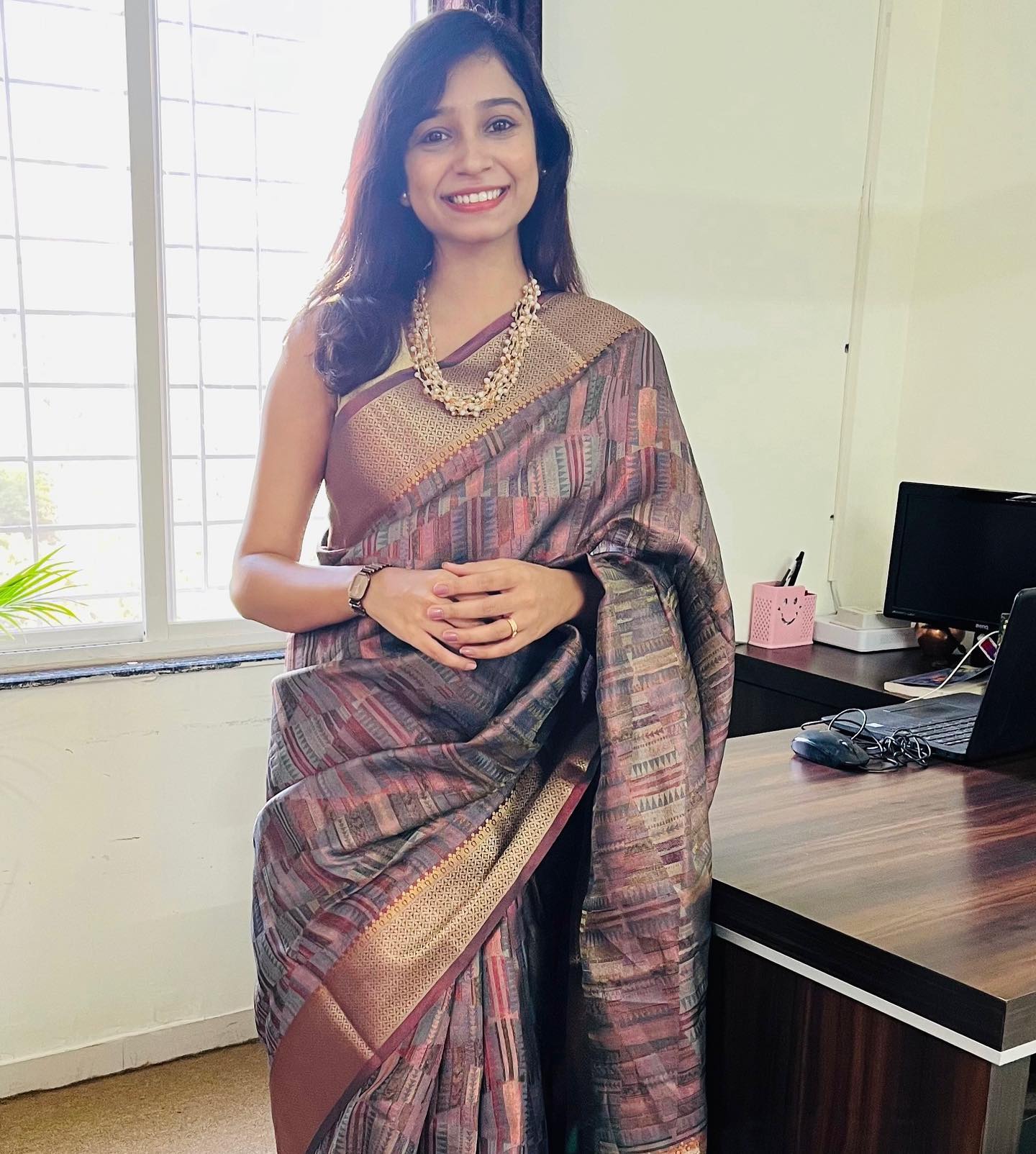 Buy MySilkLove Russett Purple Multicolor Handloom Organza Silk Saree by bollywood actress Kalki Koechlin Online