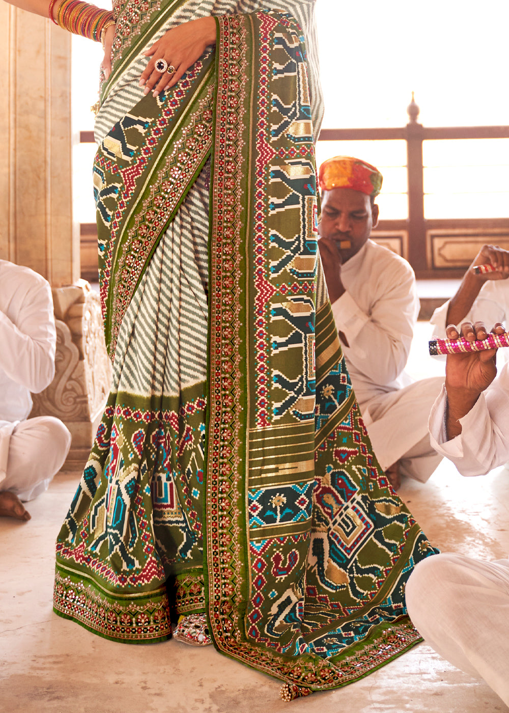 Buy MySilkLove Sycamore Green and White White Woven Patola Saree Online