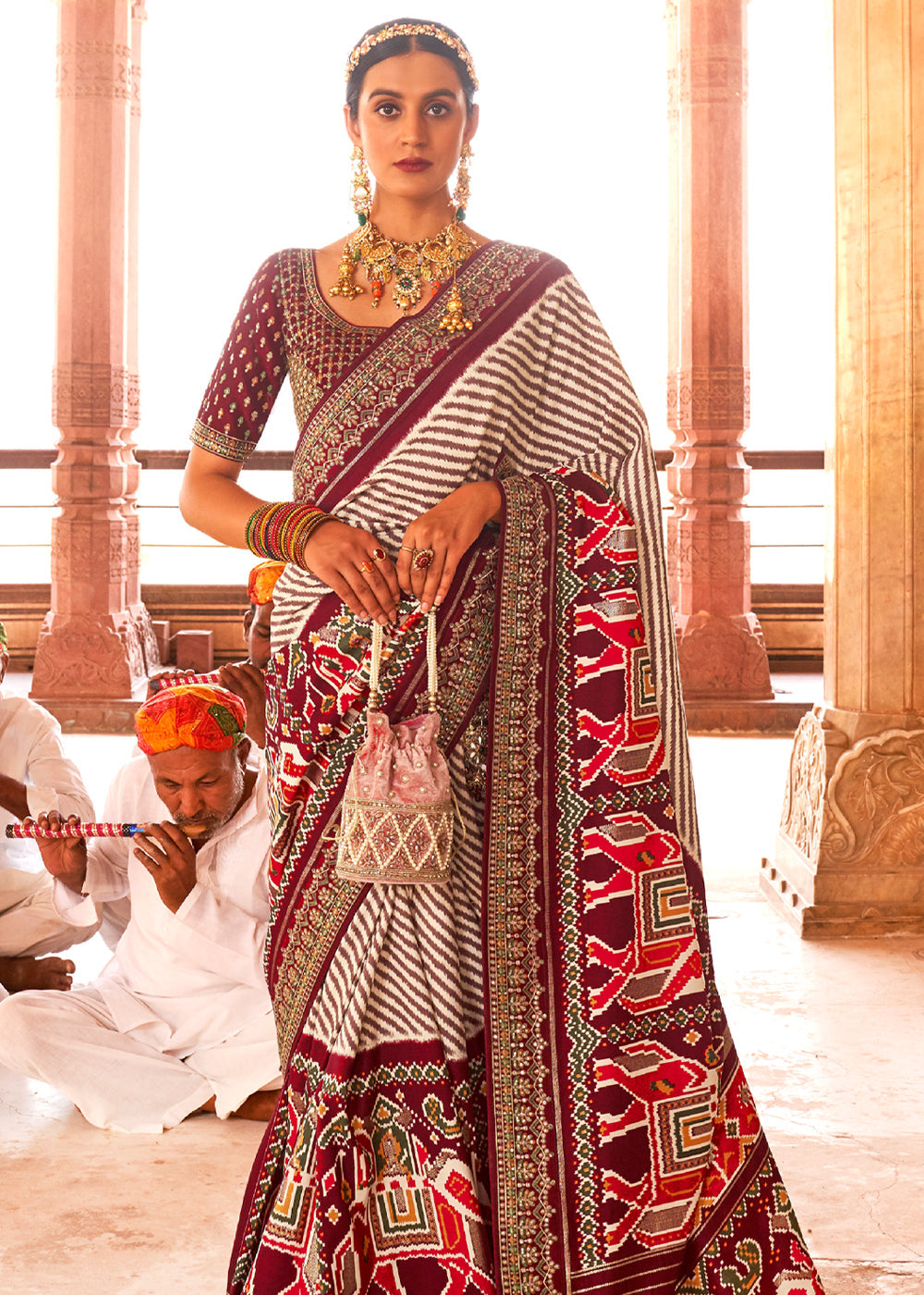 Buy MySilkLove Burgundy Red and White Woven Patola Saree Online