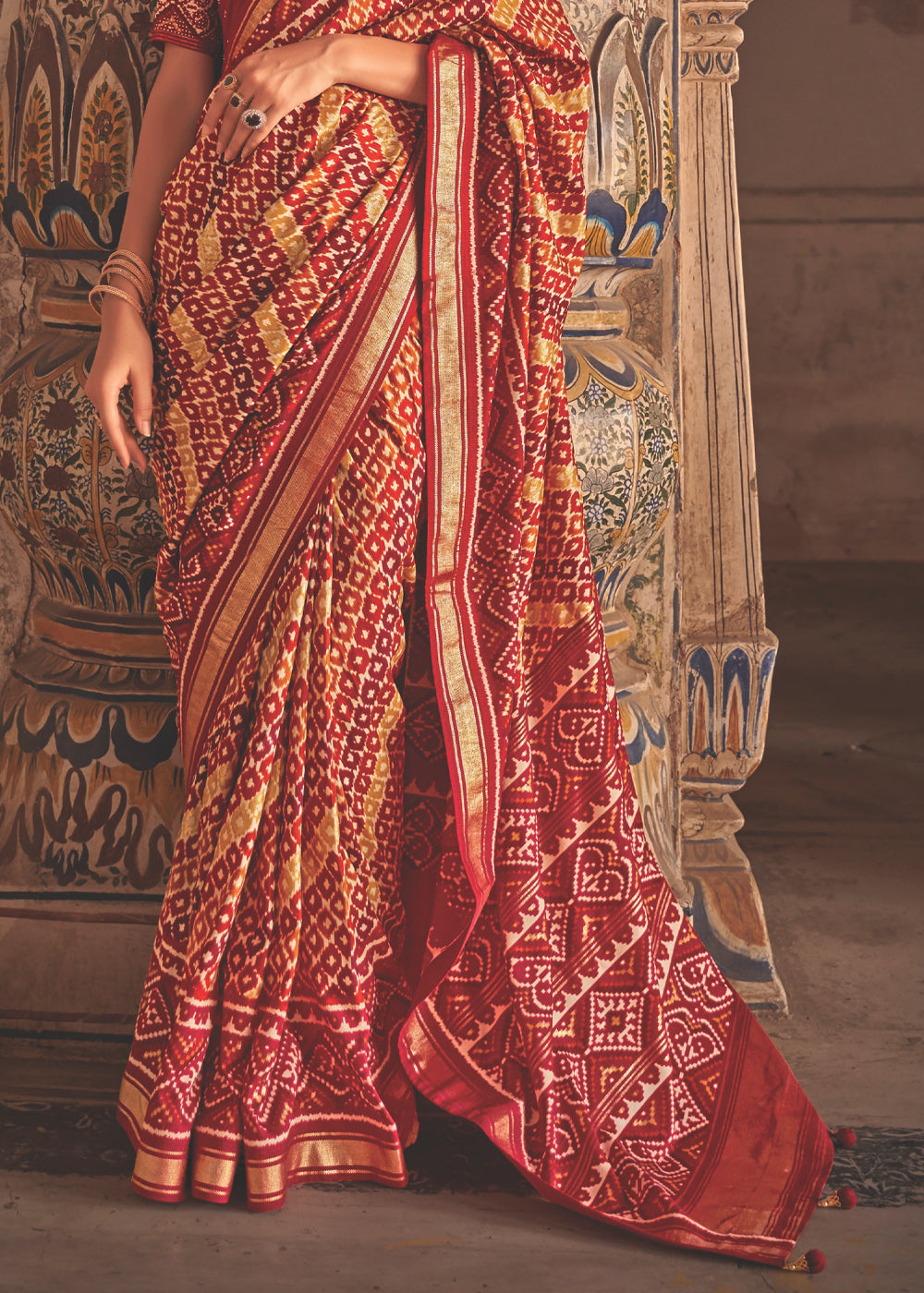 Buy MySilkLove Giants Club Red and Yellow Patola Silk Saree Online