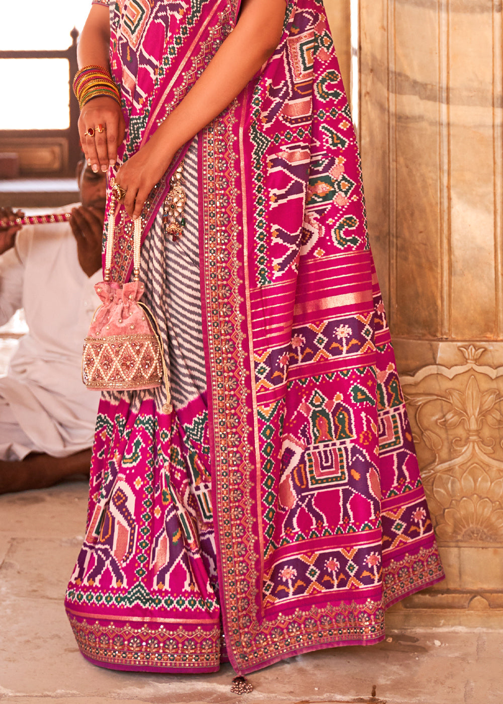 Buy MySilkLove Wild Pink and White Woven Patola Saree Online