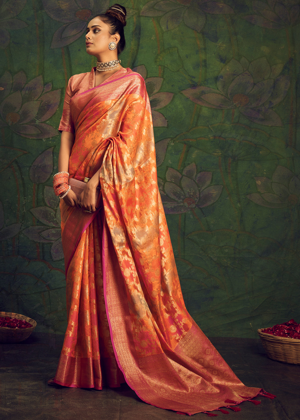 MySilkLove Texas Rose Orange Woven Banarasi Rangkath Silk Saree