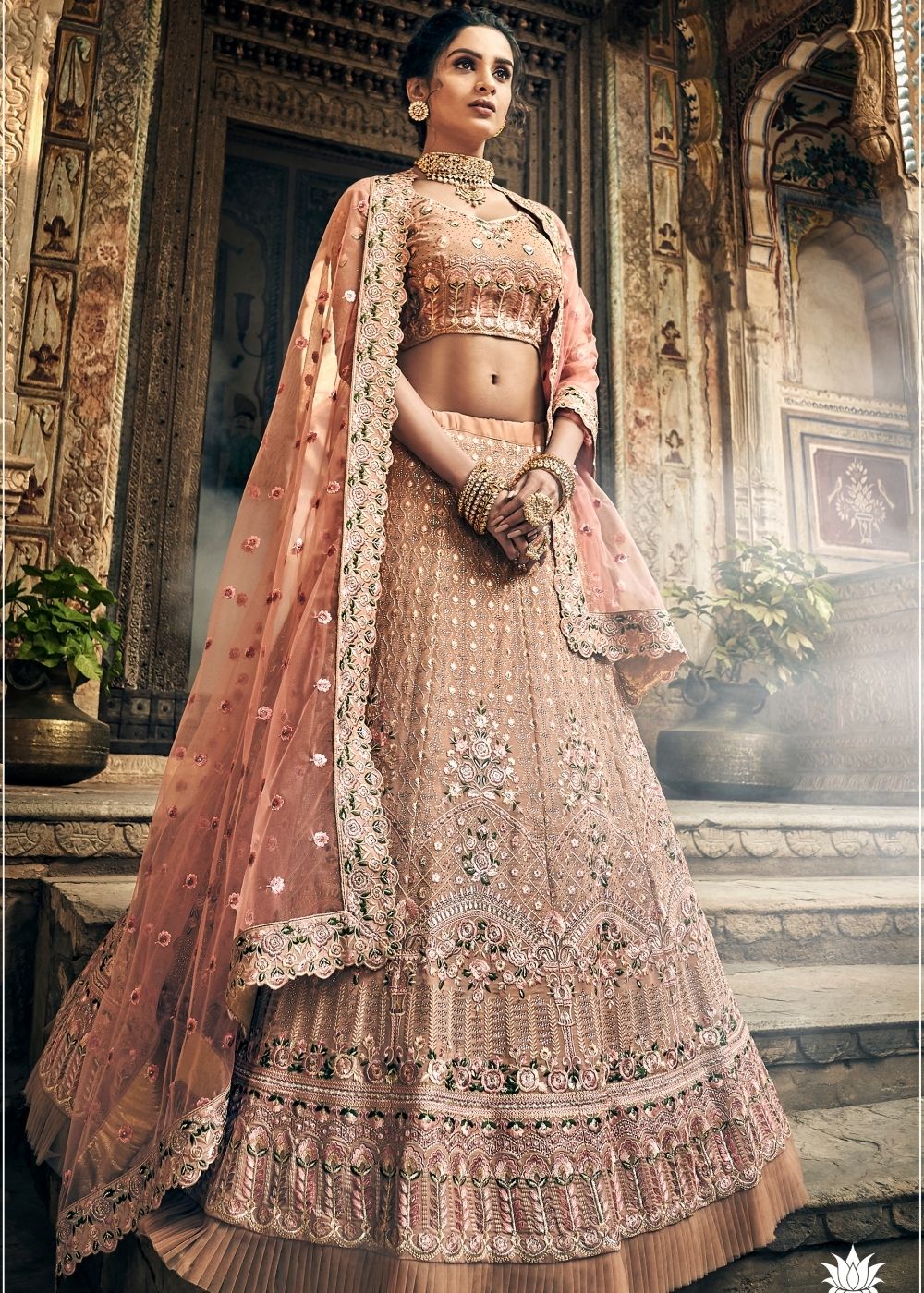 Buy MySilkLove Antique Brass Pink Georgette Lehenga Choli Online