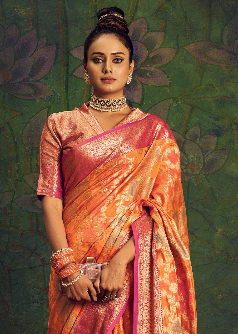 Buy MySilkLove Texas Rose Orange Woven Banarasi Rangkath Silk Saree Online