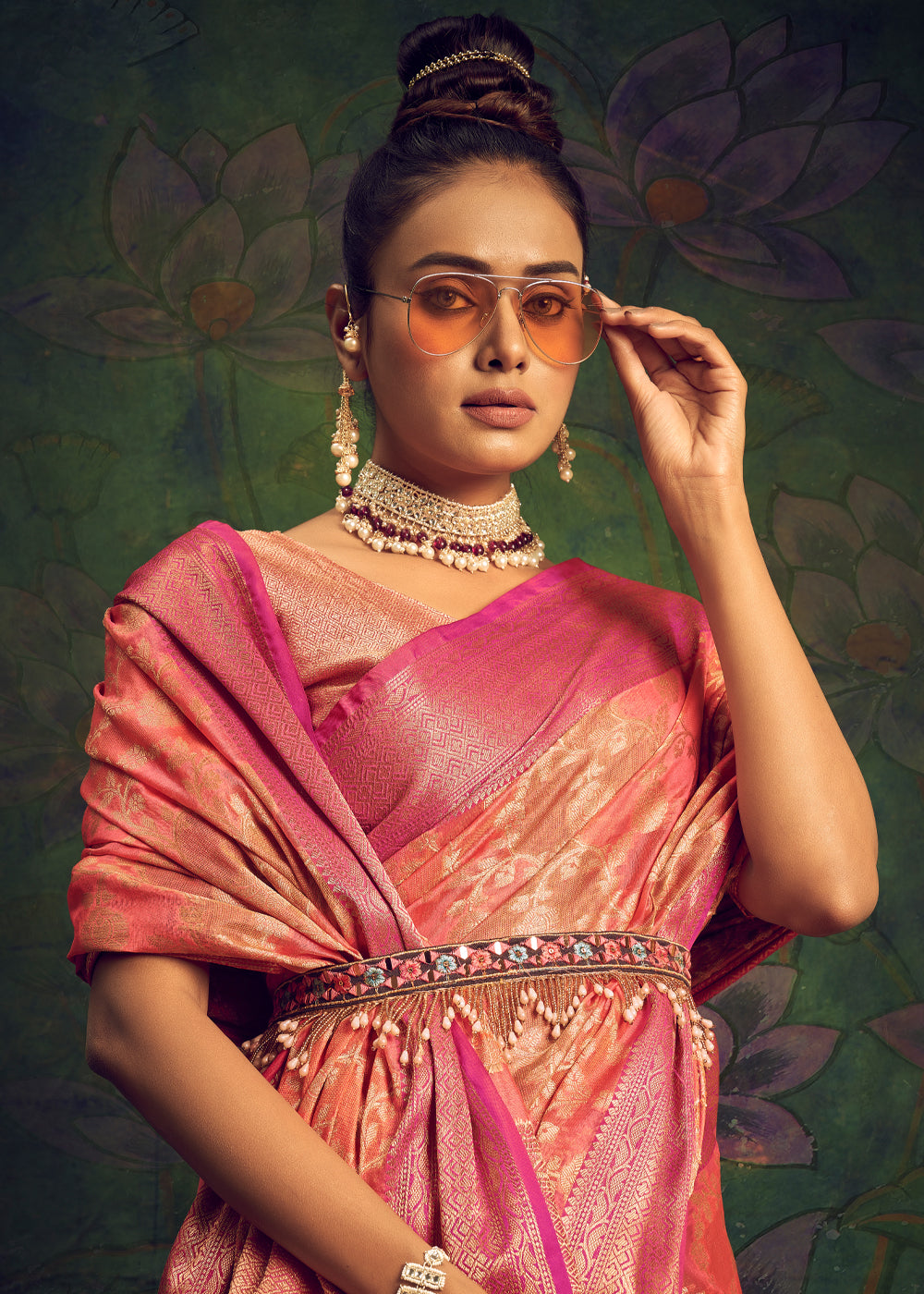 Buy MySilkLove Salmon Peach Woven Banarasi Rangkath Silk Saree Online