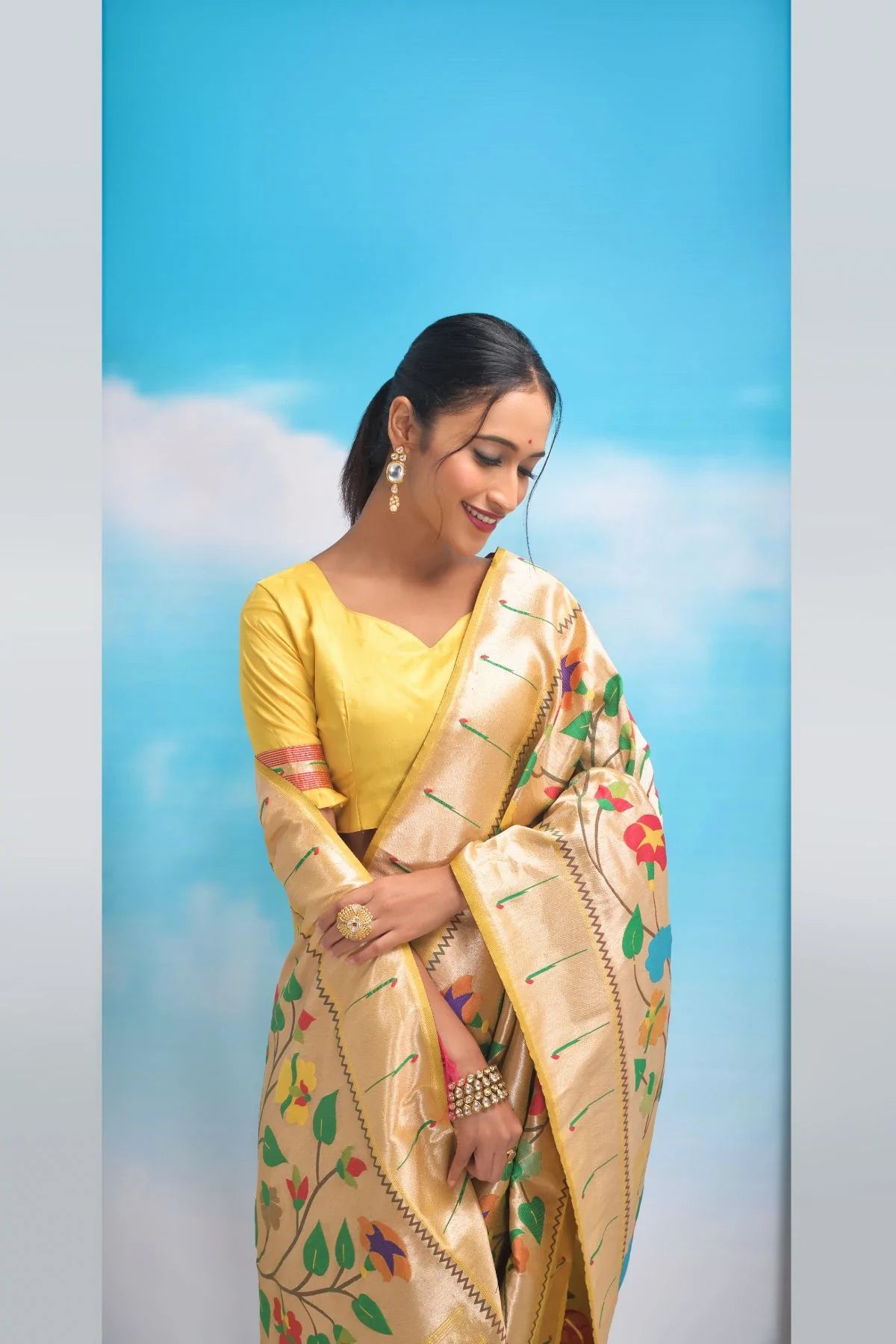 Buy MySilkLove Sweet Corn Yellow Banarasi Silk Paithani Saree Online