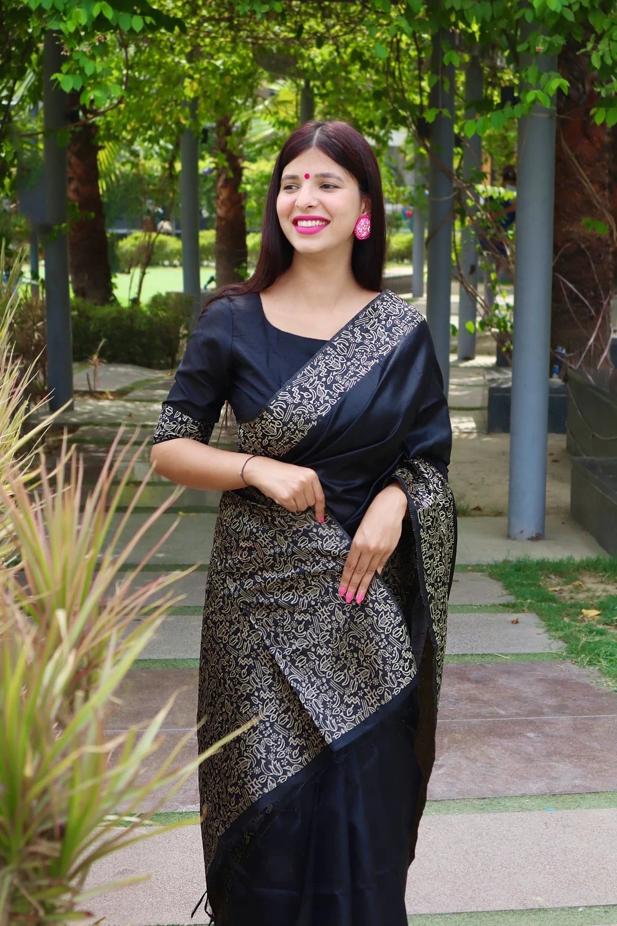 MySilkLove Woodsmoke Black Banarasi Raw Silk Saree