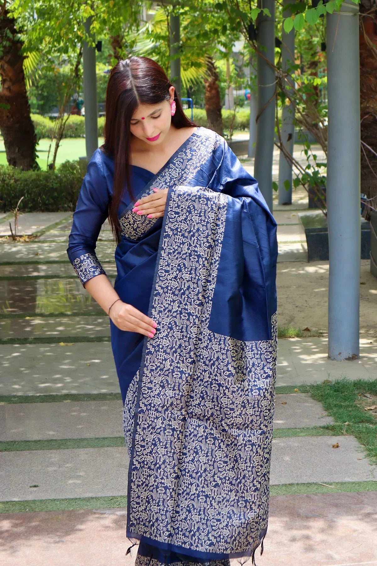 MySilkLove Navy Blue Banarasi Raw Silk Saree