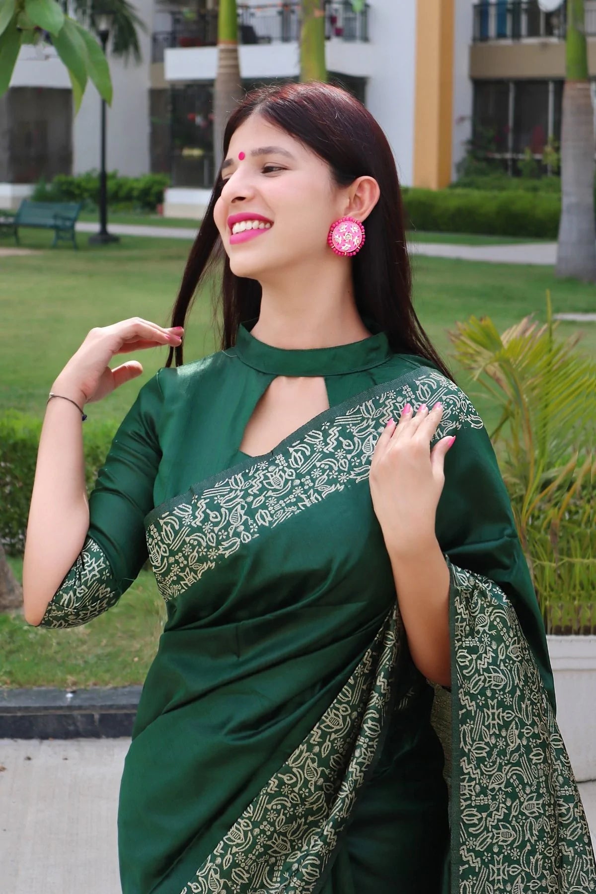 MySilkLove Dark Green Banarasi Raw Silk Saree