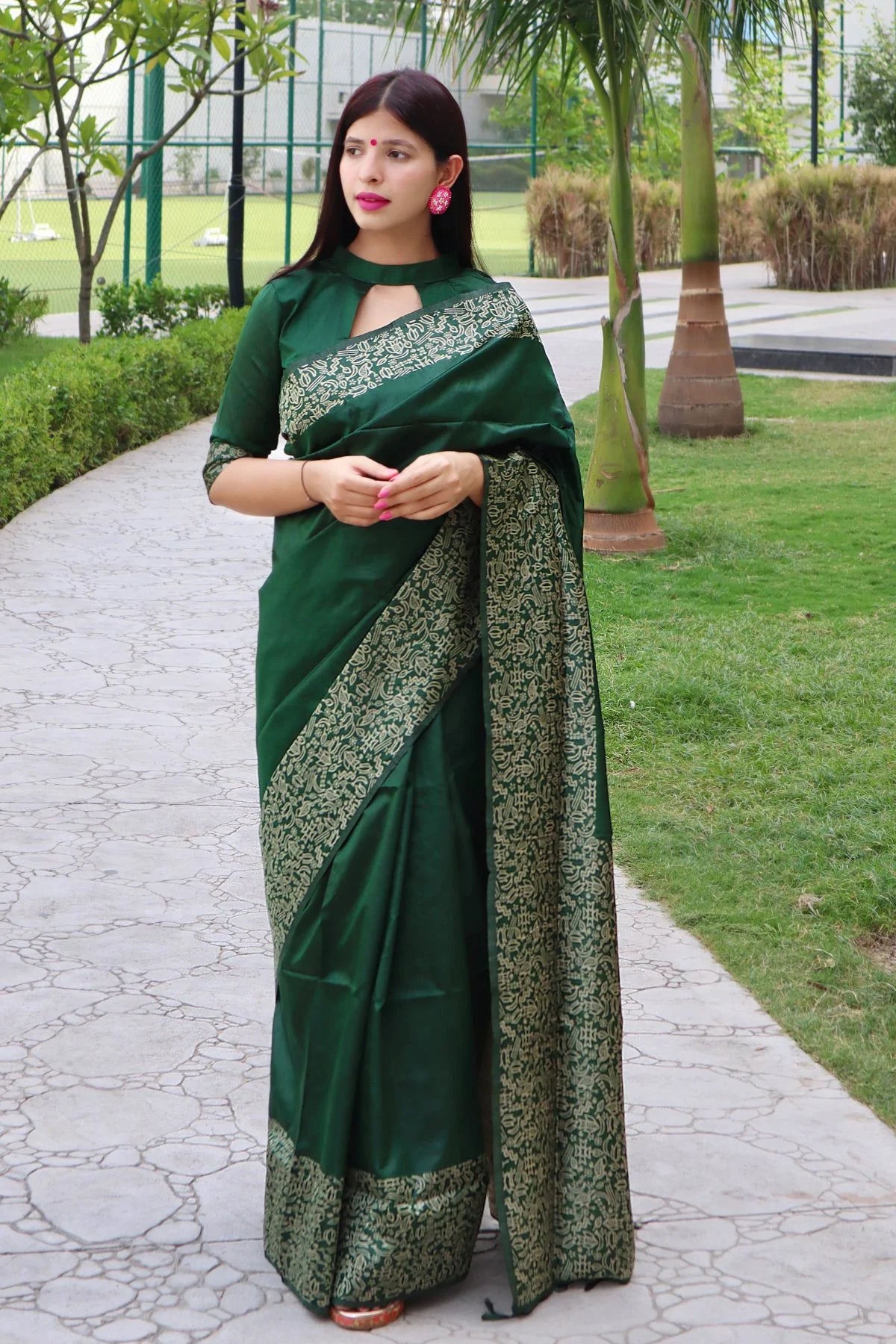 Buy MySilkLove Dark Green Banarasi Raw Silk Saree Online