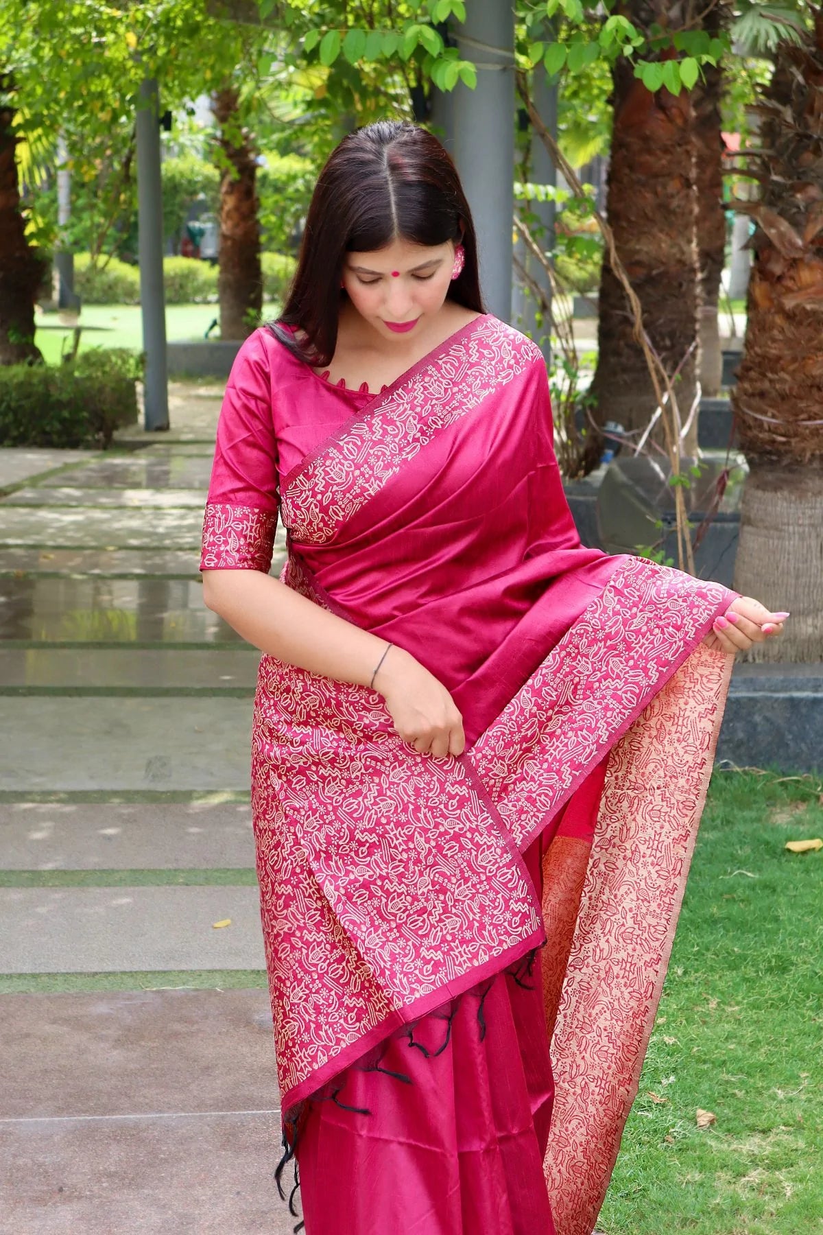 Buy MySilkLove Monarch Pink Banarasi Raw Silk Saree Online