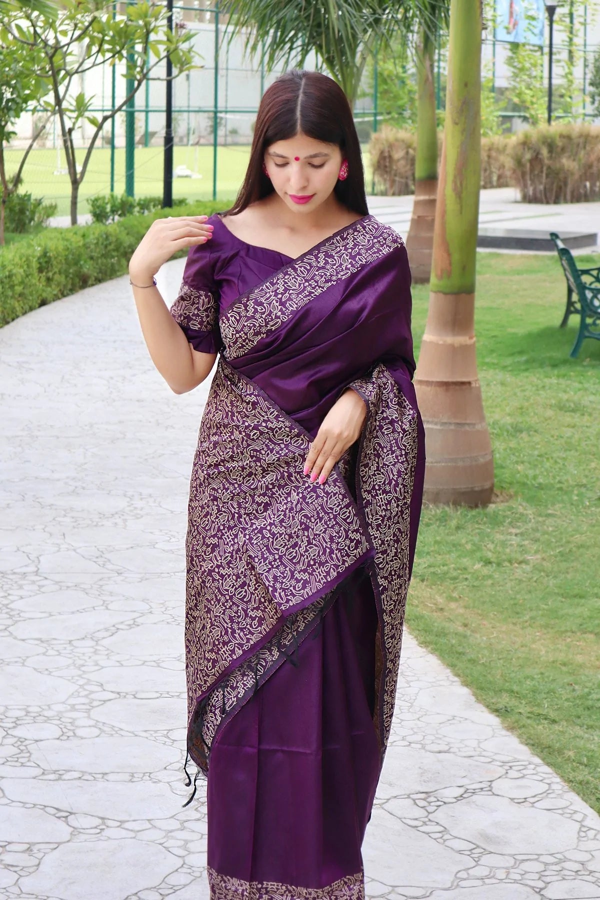 Buy MySilkLove Tamarind Purple Banarasi Raw Silk Saree Online