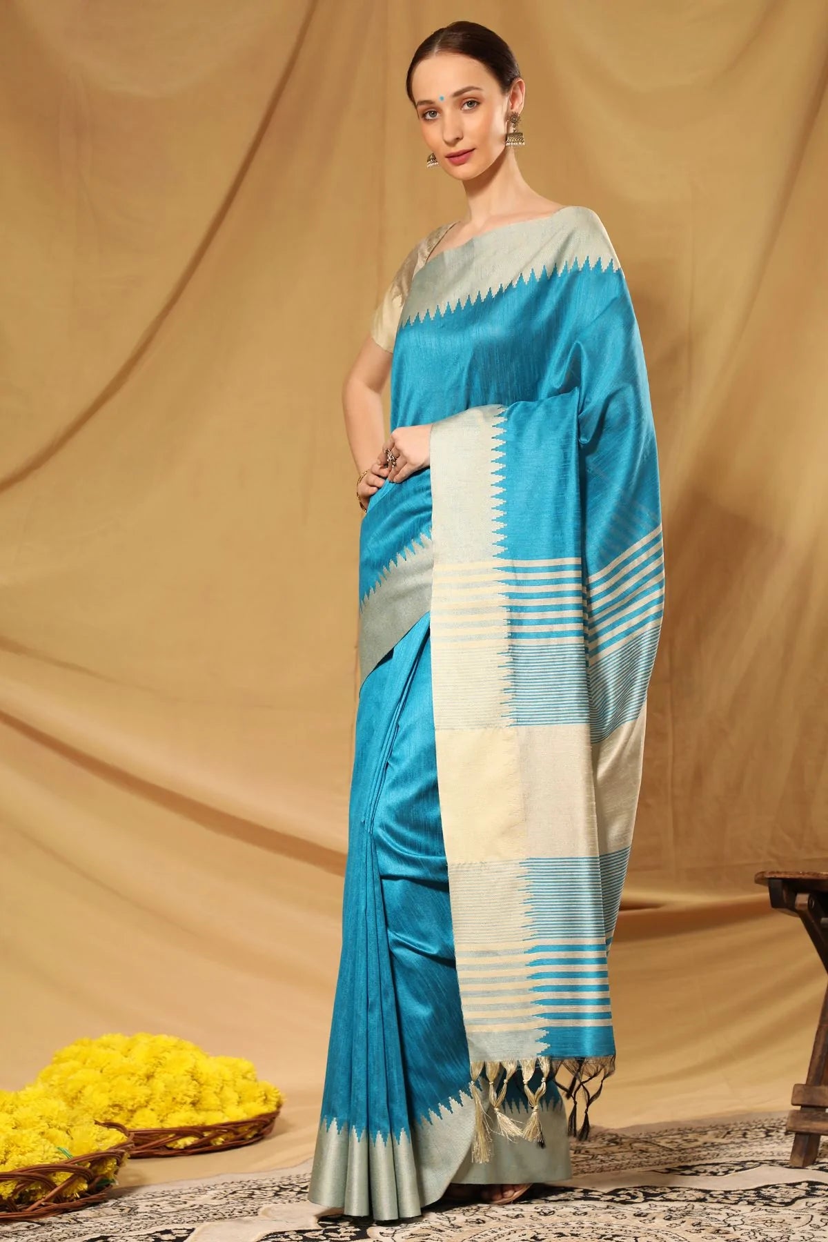MySilkLove Turquoise Blue Bhagalpuri Raw Silk Saree