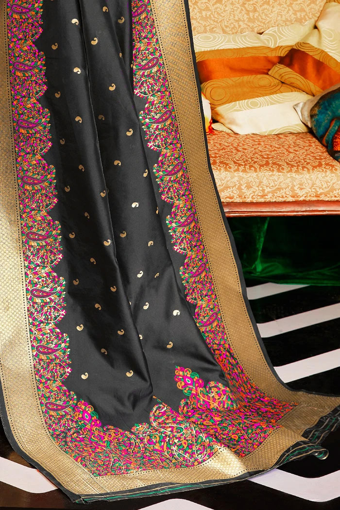 Buy MySilkLove Mine Shaft Black Handloom Woven Banarasi Saree - MySilkLove Online