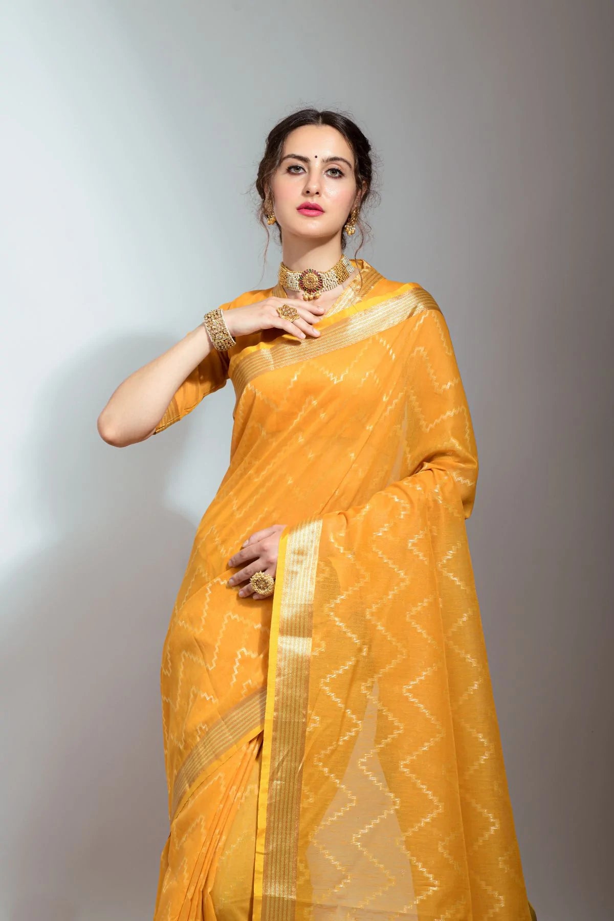 MySilkLove Sunglow Yellow Zari Woven Linen Silk Saree